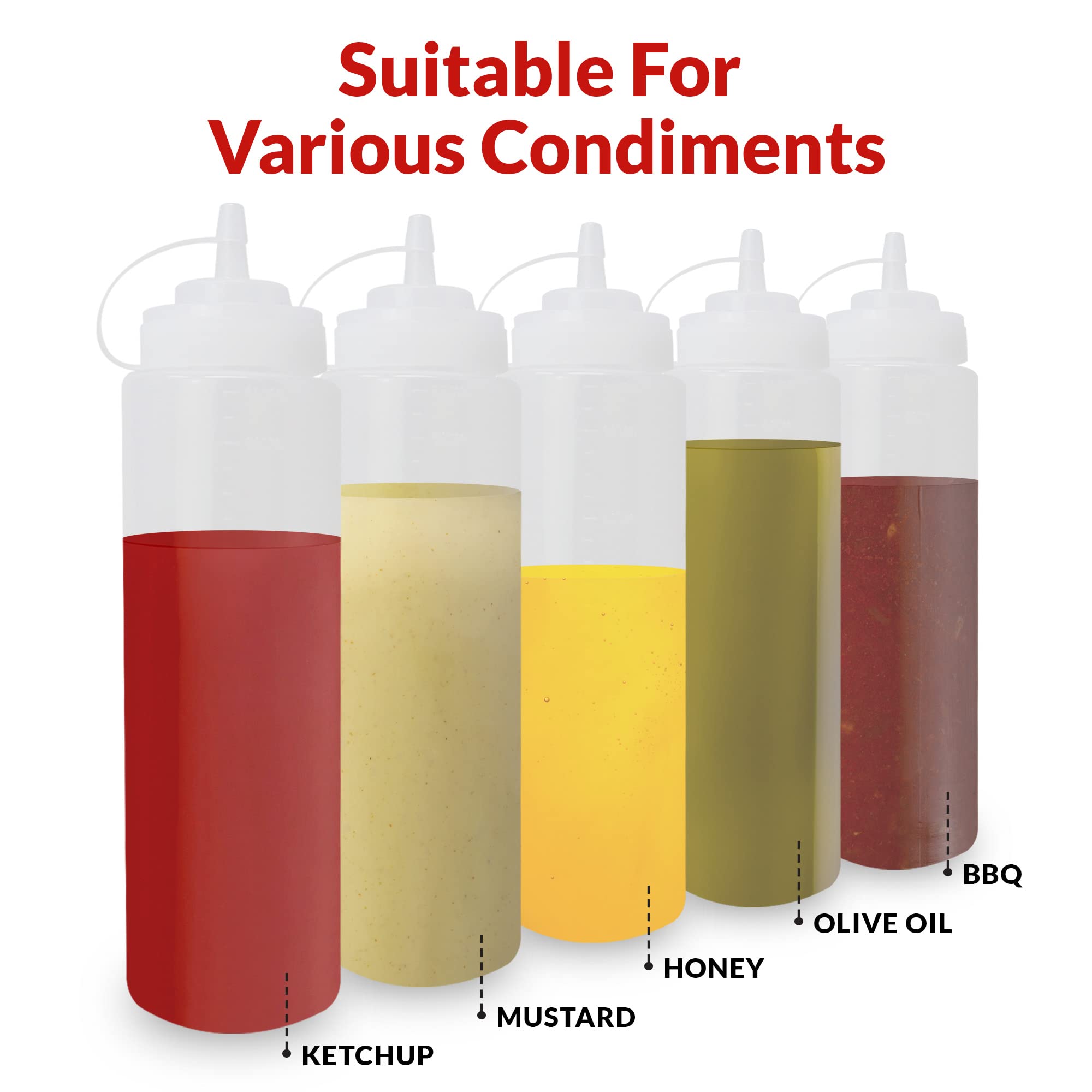 Reli. Plastic Squeeze Bottles, 24 Oz. | 10 Pack | Condiment Squeeze Bottles For Sauces | Clear W/Tethered Caps | 24 Ounce Hot Sa