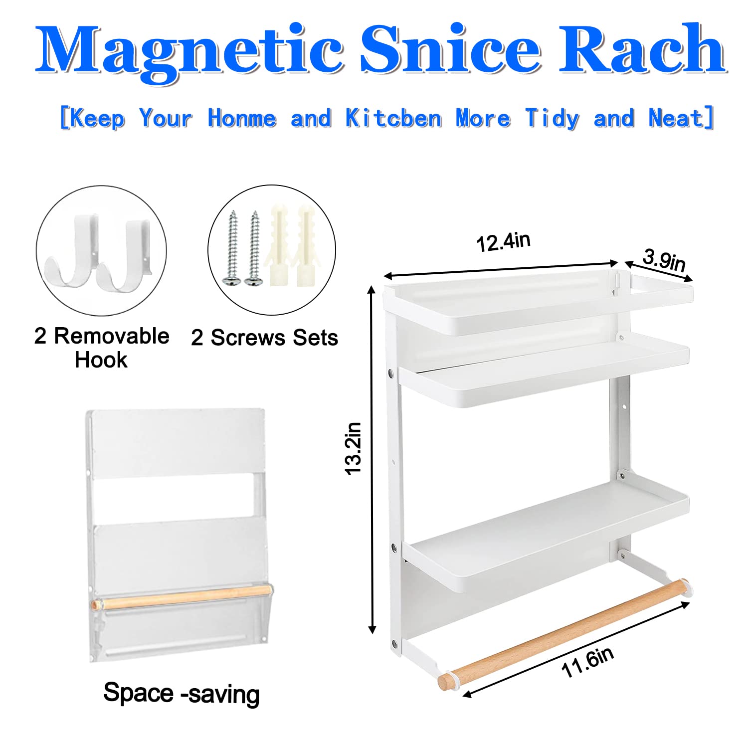 Dr.BeTree Magnetic Paper Towel Holder,Magnetic Spice Rack Magnetic Spice Rack for Refrigerator Magnetic Shelf Fridge Magnet Orga