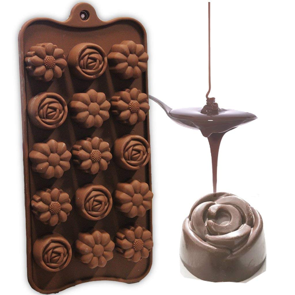 Clazkit Silicone Flower Shape Chocolate Mould (Brown, 10-Inch)