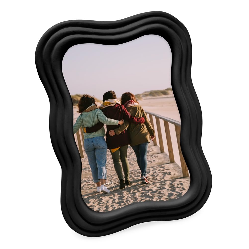 Isaac Jacobs 4x6 Matte Black Curved Deco Frame for Tabletop and Wall Display, Decorative Art, Design, Home D  cor, Gift (4x6, Ma