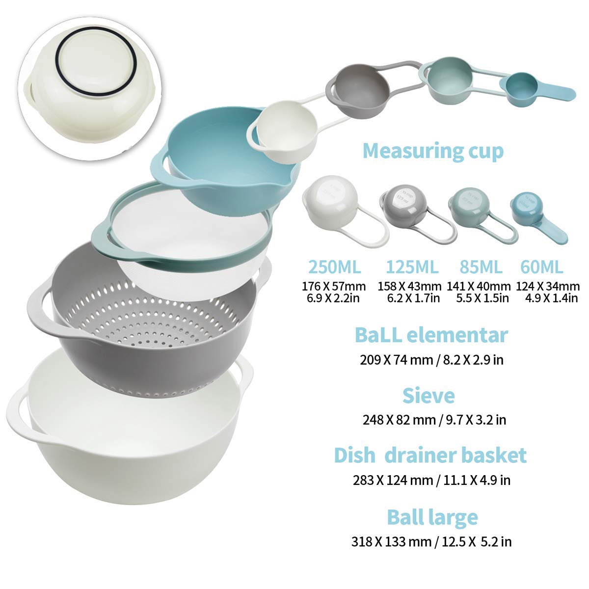 13 Pcs Mixing Bowls Set- Rv Camping Accessories Set, Apartment Kitchen Gadget Easy Storage, Inculding Measuring Cups Colander Si