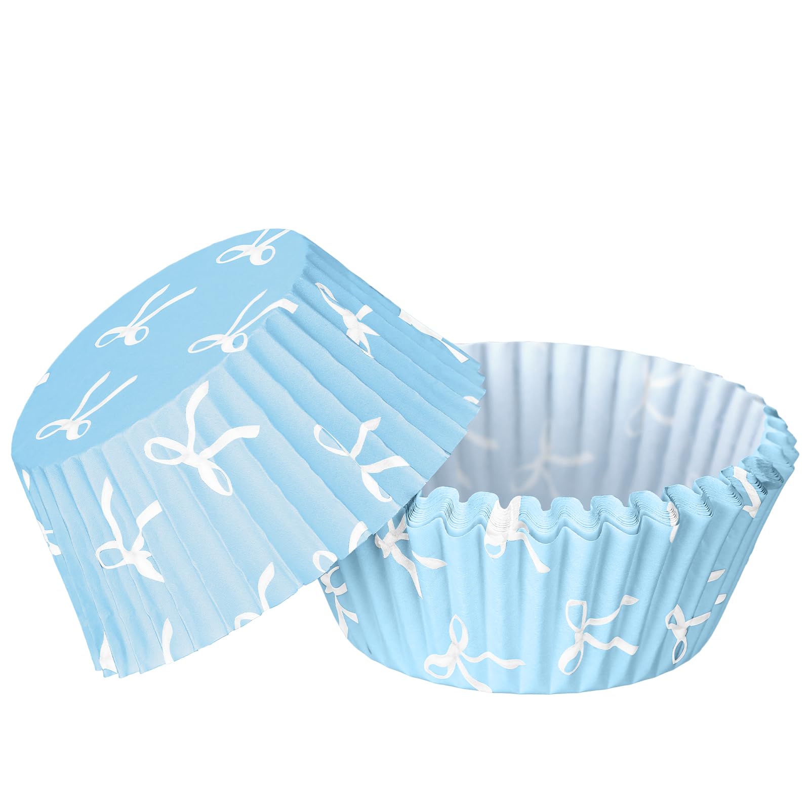 Tioncy 300 Pcs Blue Bow Cupcake Liners Cupcake Wrappers Baking Cups Baking Standard Liners Holders for Baby Shower Wedding Bache