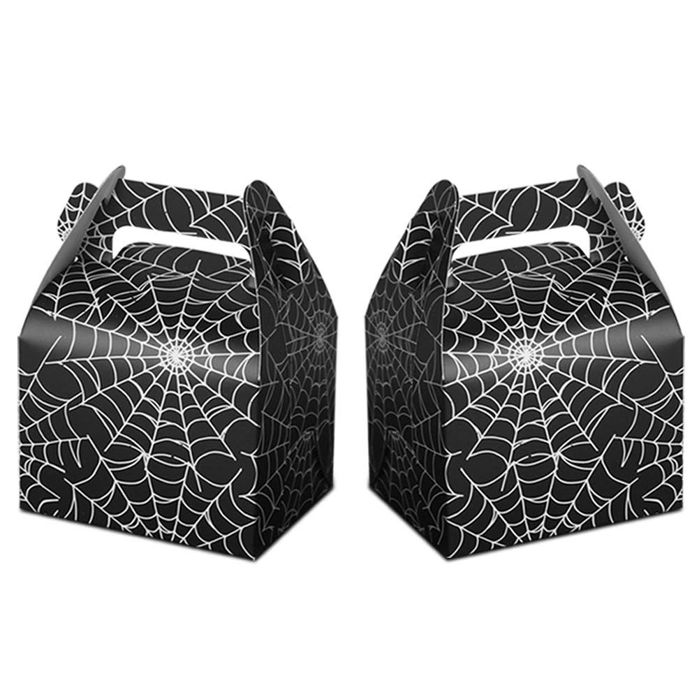 Hooqict 24Pcs Halloween Favor Boxes Paper Black Spider Web Gift Bags Halloween Treat Boxes For Halloween Kids Birthday Decoratio