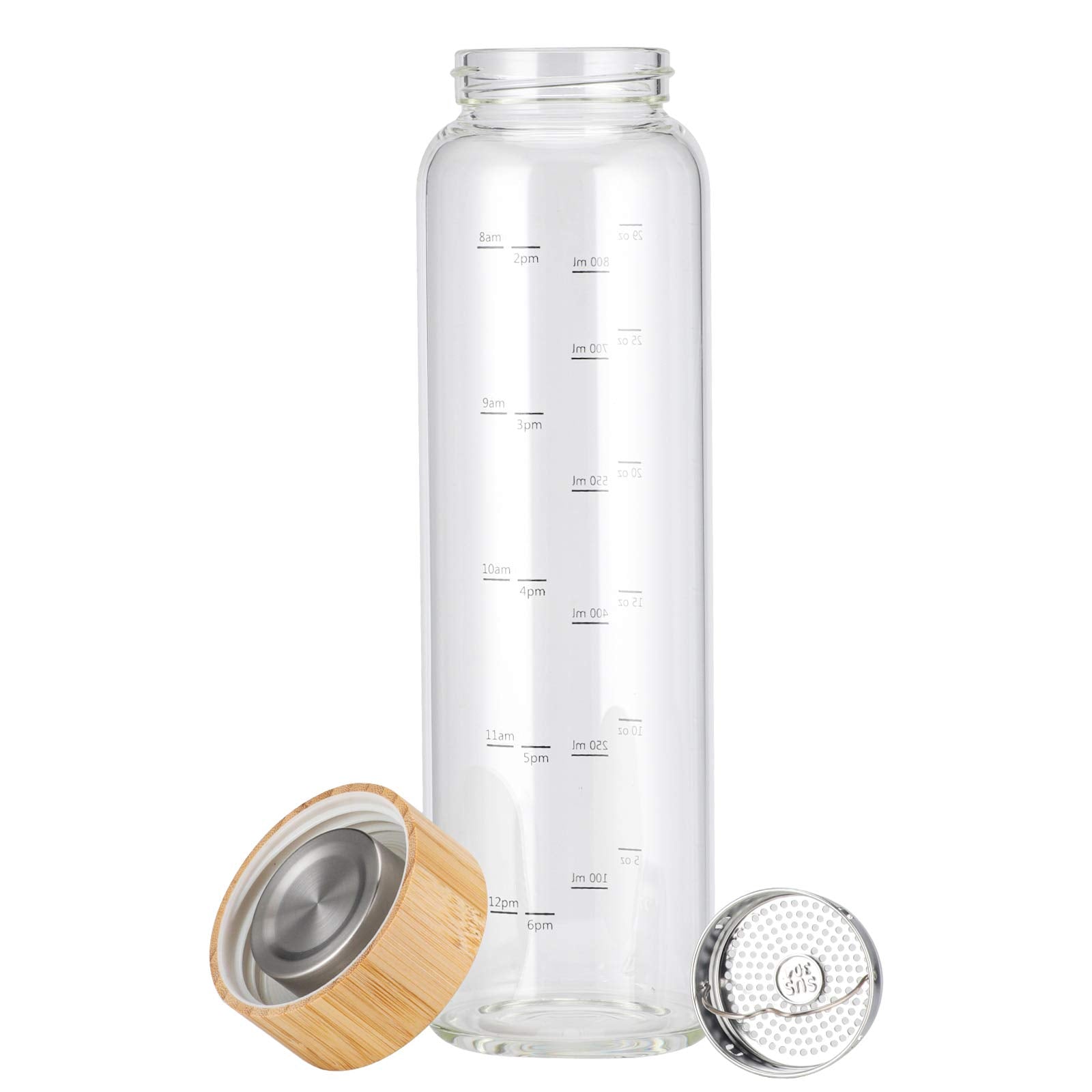 sunkey Glass Water Bottle 32 oz Wide Mouth with Sleeve Bamboo Lid 1 Litre Motivational Water Bottle With Time Marker Reusable Safe for Hot Cold Drinks Bpa Free (Navy Blue)