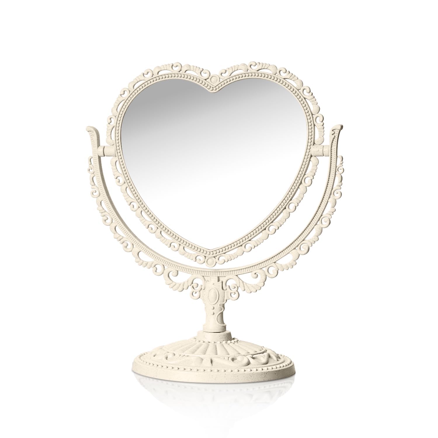 Qeeyon Beige Heart Vanity Mirror 360 Degree Swivel Makeup Mirror Aesthetic Mirror Double Sided Table Desk Countertop Mirror Stan