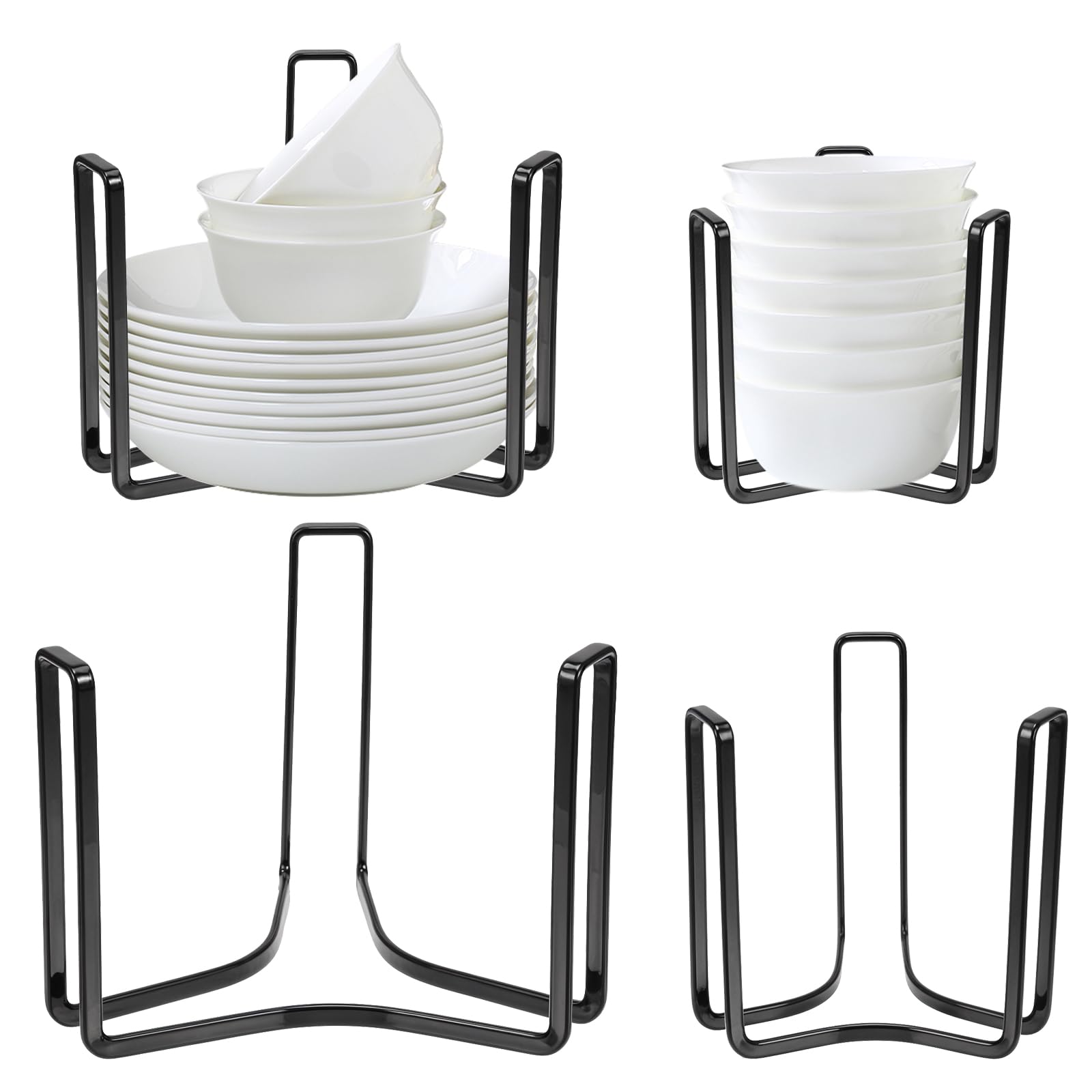 4PCS Dinnerware Bowl Plate Holder ,Bowl Holders Organizer Fit for 4.7 and 6.5 Inches Diameters Bowl, Metal Bowl Storage Dying Di