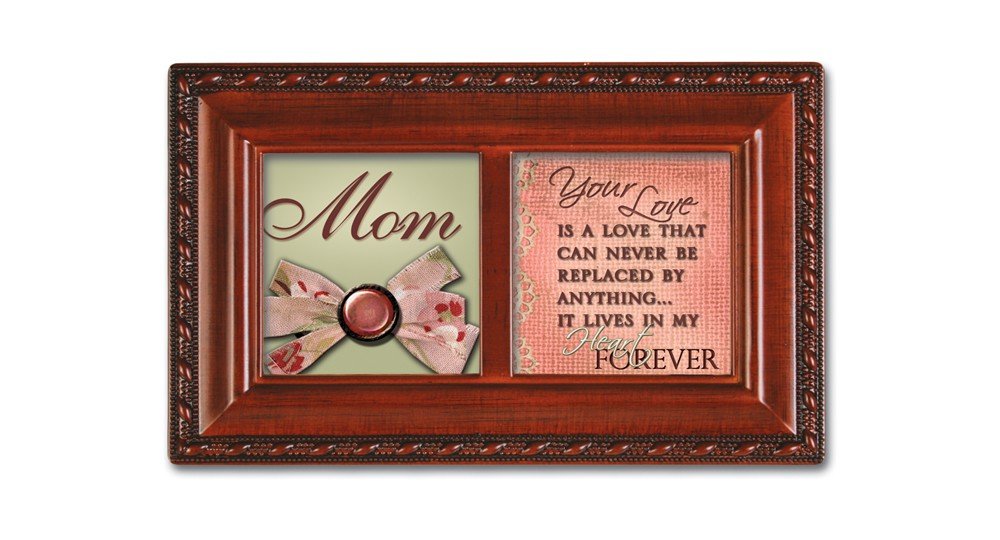 Cottage Garden Mom Love Can Never Be Replaced Woodgrain Rope Trim Jewelry Music Box Plays Wind Beneath My Wings