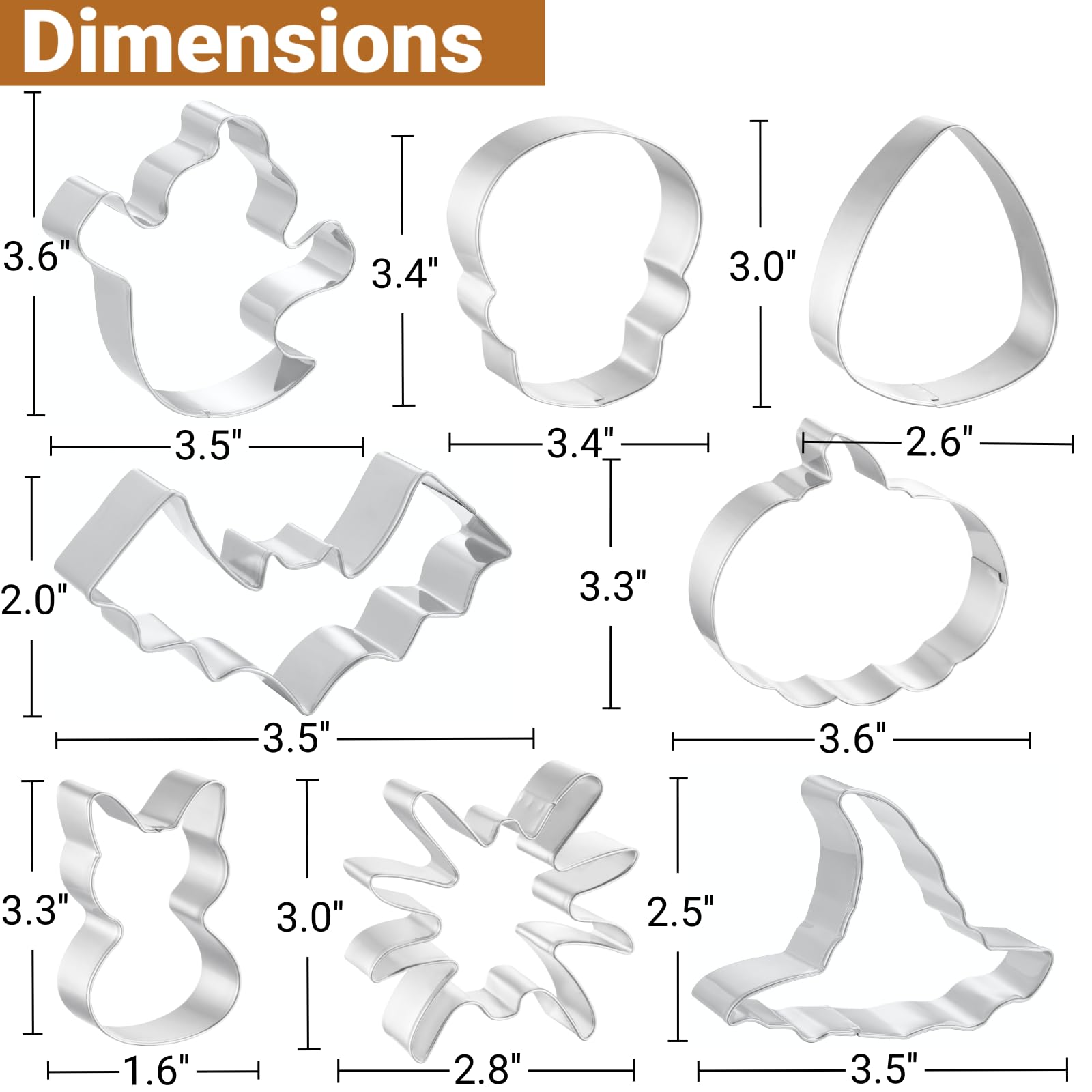 Job Jol Cookie Cutters 8 Pcs, Halloween Cookie Cutters, 3'' To 3.6''