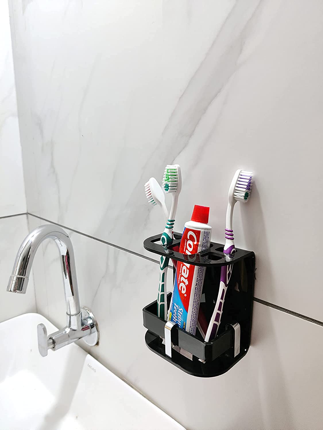 ZICOTO Wall Mounted self Adhesive Acrylic Tooth Brush Holder, Toothpaste Holder Stand, Tumbler Holder, Toothpaste for Bathroom S