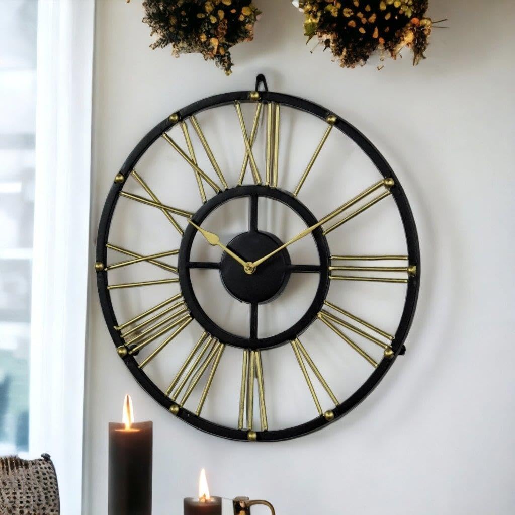 Vintage Clock Iron Black And Gold Clock/One Year Warranty / 9106-15