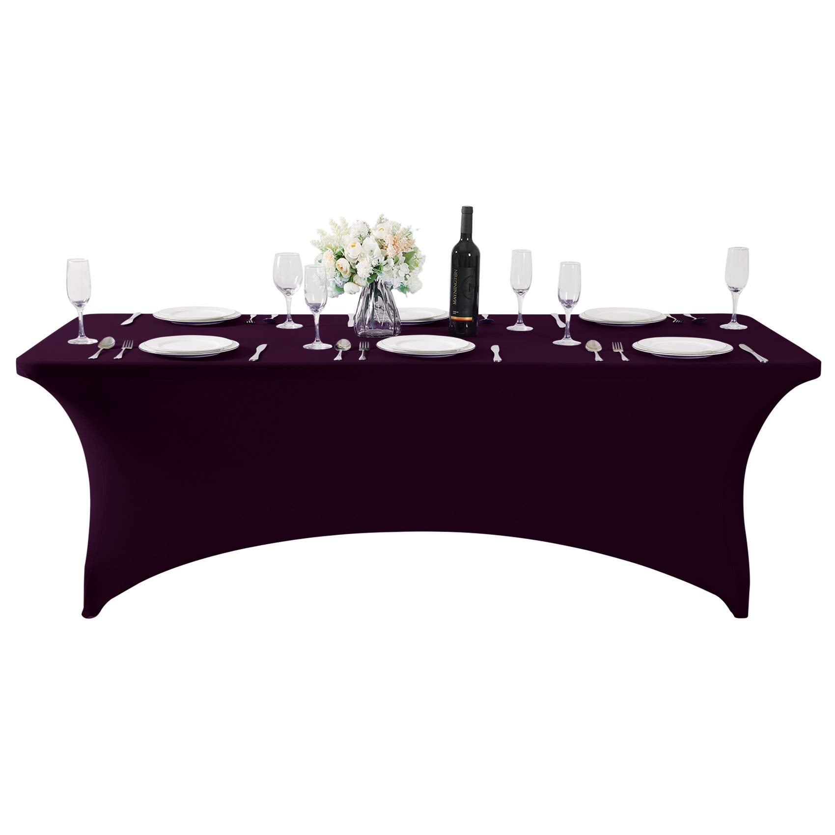 Hezuzo 2Pack Spandex Table Cover For 8Ft Table Universal Fitted Stretch Tablecloth For Party, Banquet, Wedding And Events-Eggpla