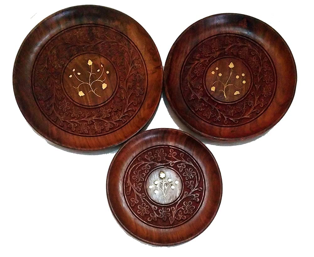 Homenrich Wooden Round Tray Set | Serving Tray | Multipurpose Tray | Tray Decoration | Tray For Storage | Great Gift As Table Or
