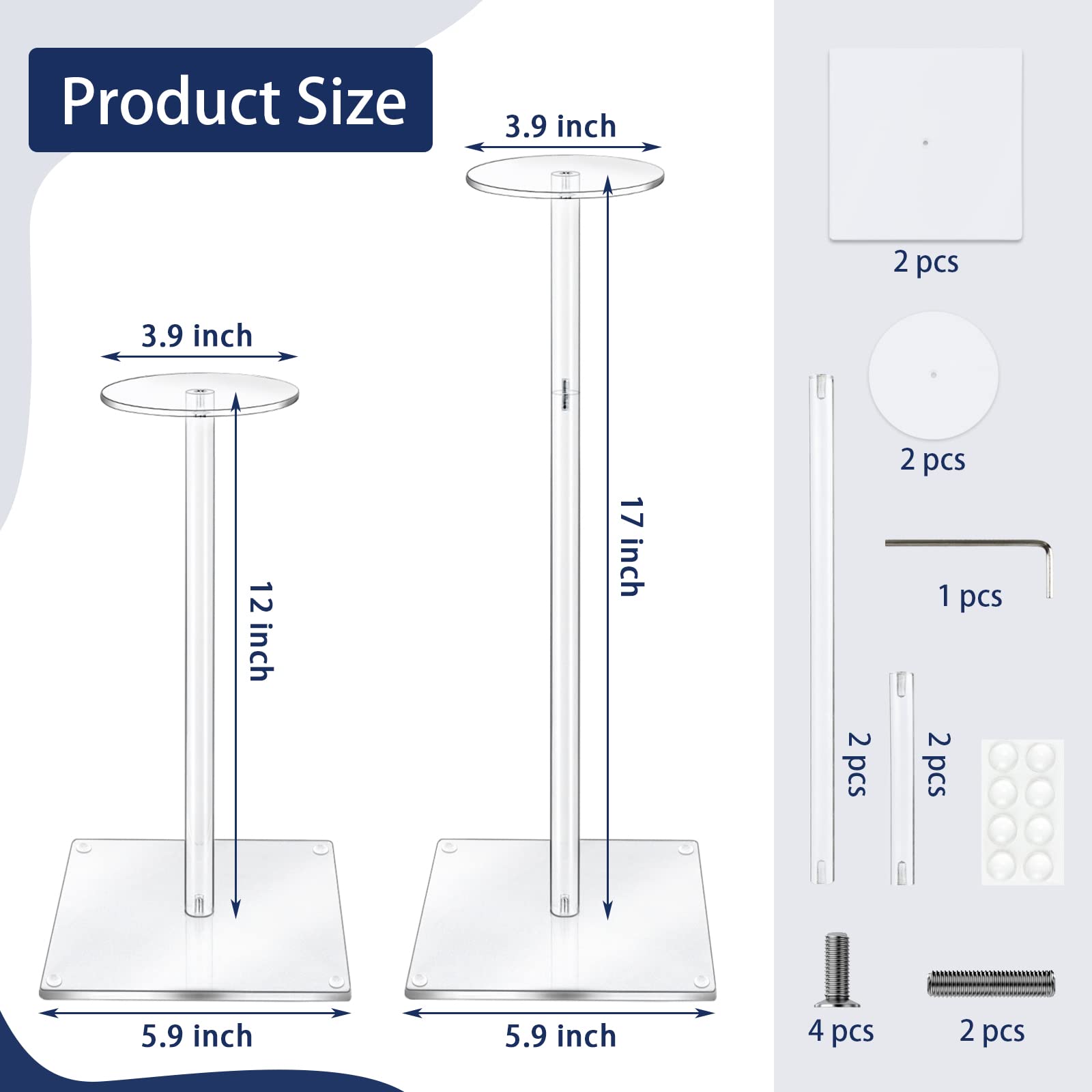 Rssciiiul Acrylic Hat Stand And Wig Display Rack, 2Pcs 17'' Clear Hat Stands For Display, Adjustable Height Hat Holder, Square B