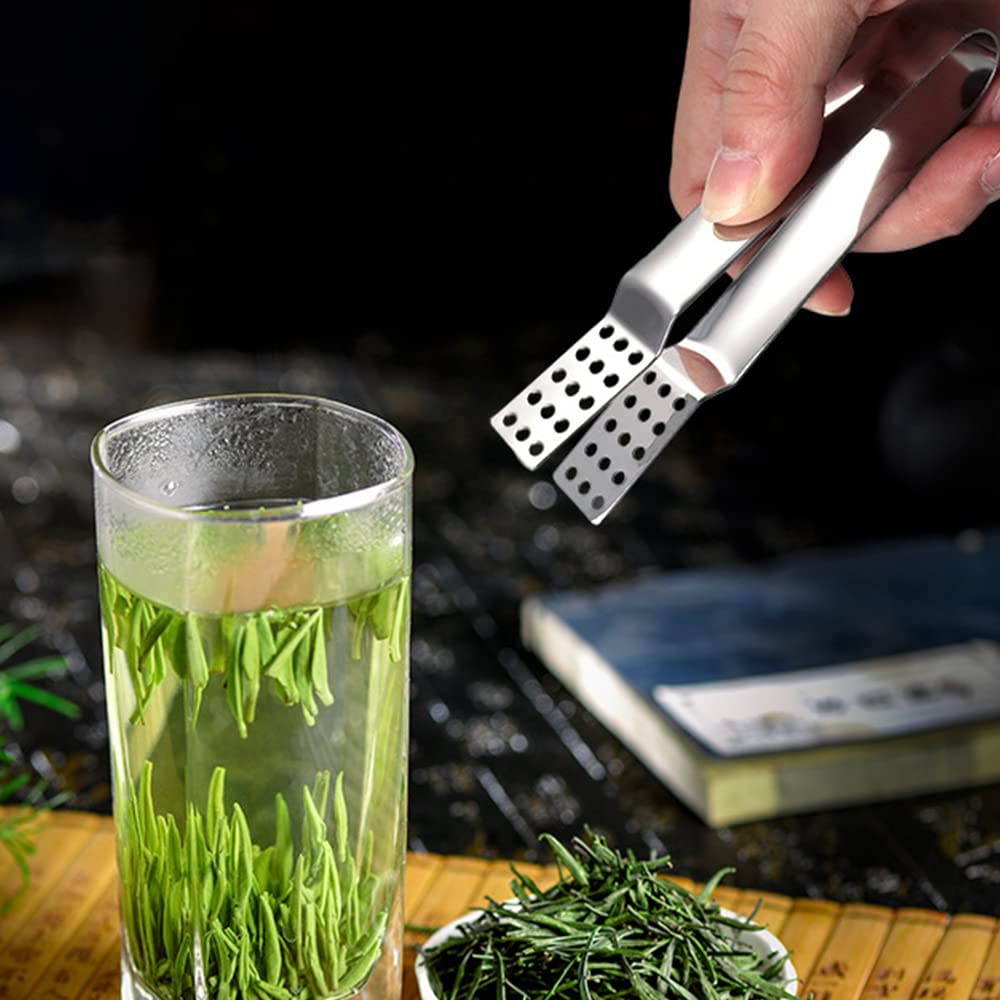 TOPDANCHUANG Stainless Steel Tea Bag Tongs - 3 PCS Tea Bag Squeezer Clip for Loose Tea, Ice Cubes, Silver, Model T12