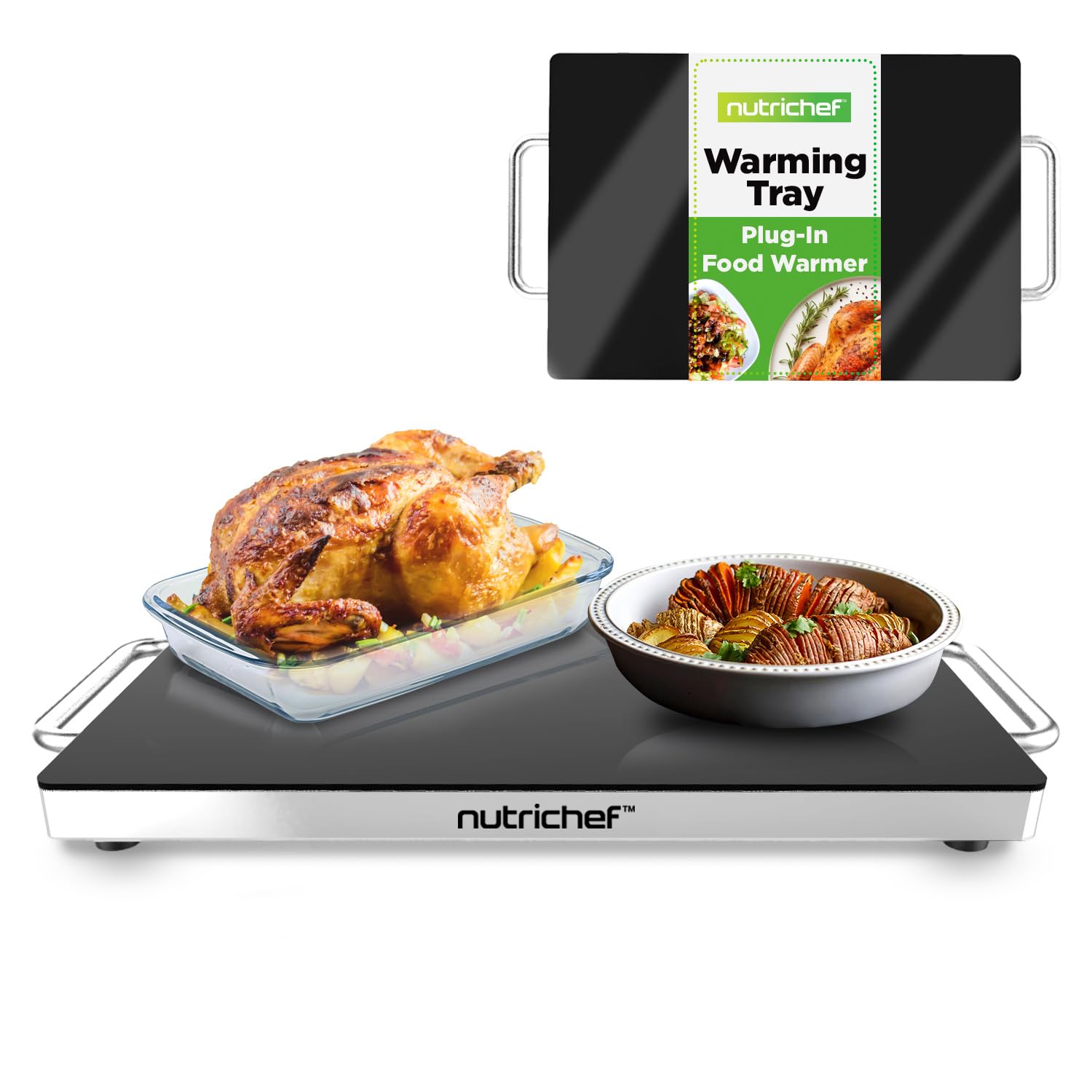 Nutrichef Electric Warming Tray with On & Off Switch | Heats Fast Maintains at 200F | Perfect for Buffets, Restaurants, Parties 