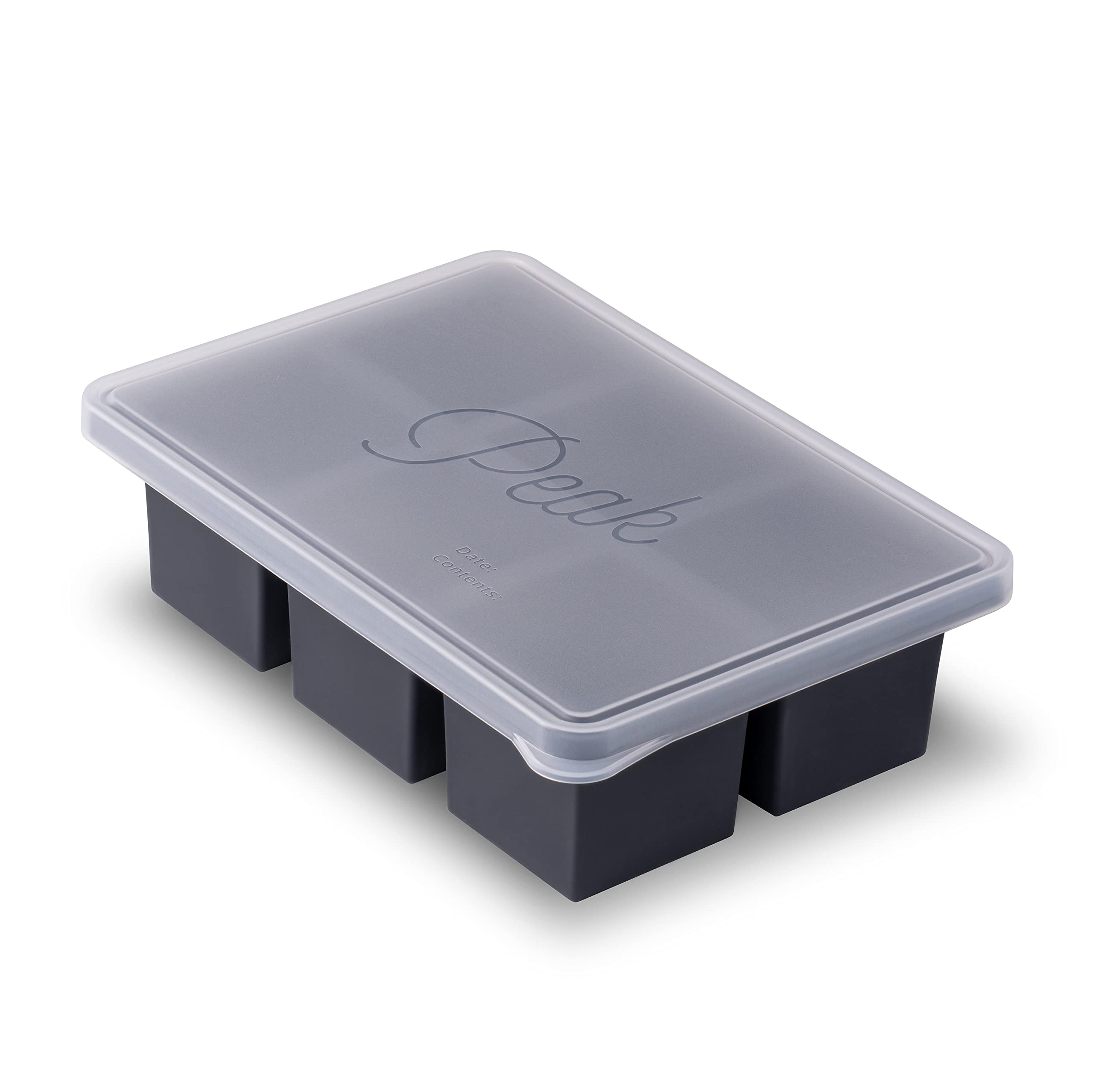 W&P Cup Cubes Silicone Freezer Tray With Lid, Charcoal, Makes 6 Perfect 1-Cup Portions, Freeze & Store Soup, Broth, Sauce, Lefto