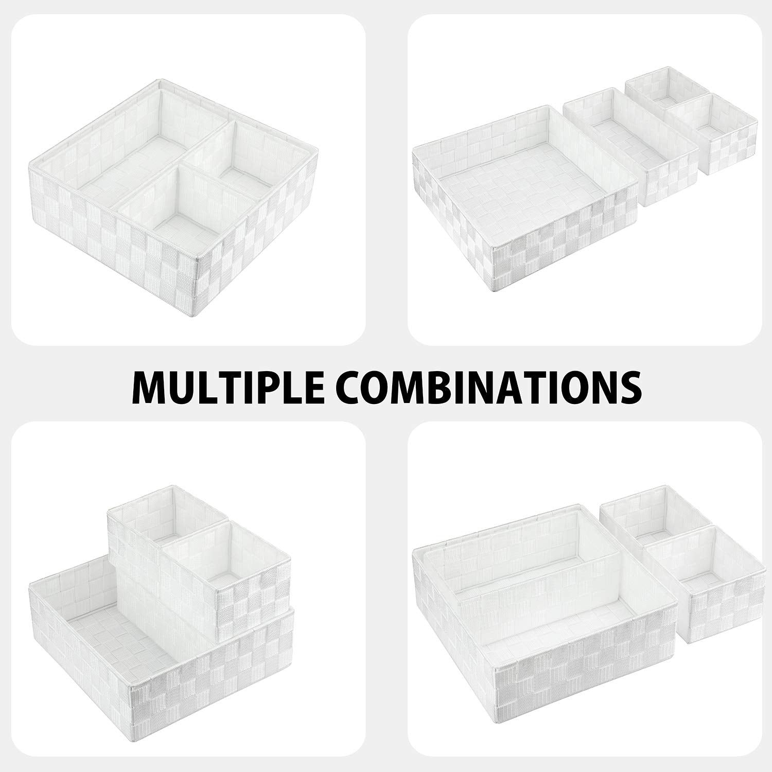 Posprica Woven Storage Box Cube Basket Bin Container Tote Organizer Divider for Drawer,Closet,Shelf, Dresser (White)