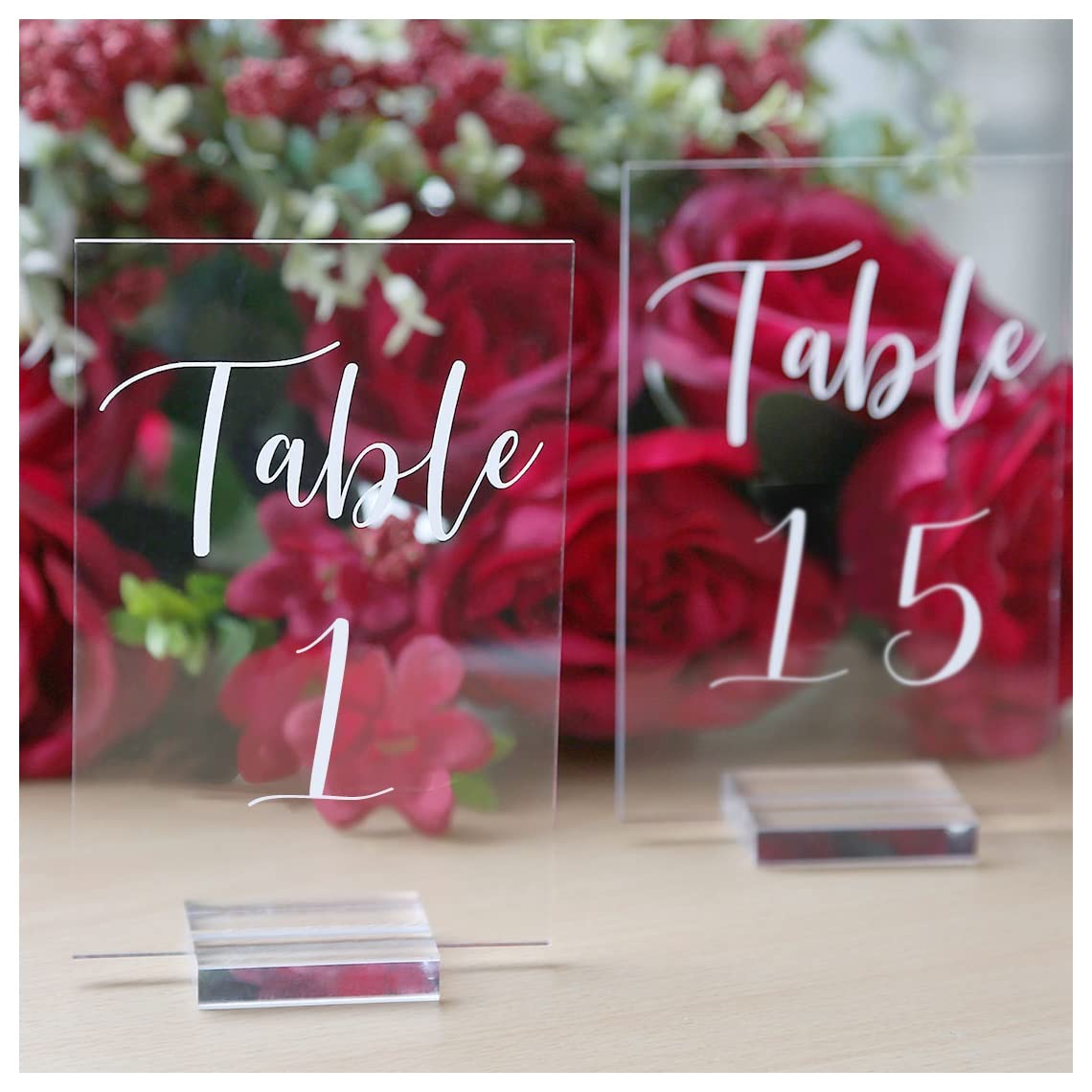 Uniqooo Acrylic Wedding Table Numbers 1-15 With Stands | 4X6 Inch Printed Calligraphy, Clear Table Number Signs And Holders | Pe