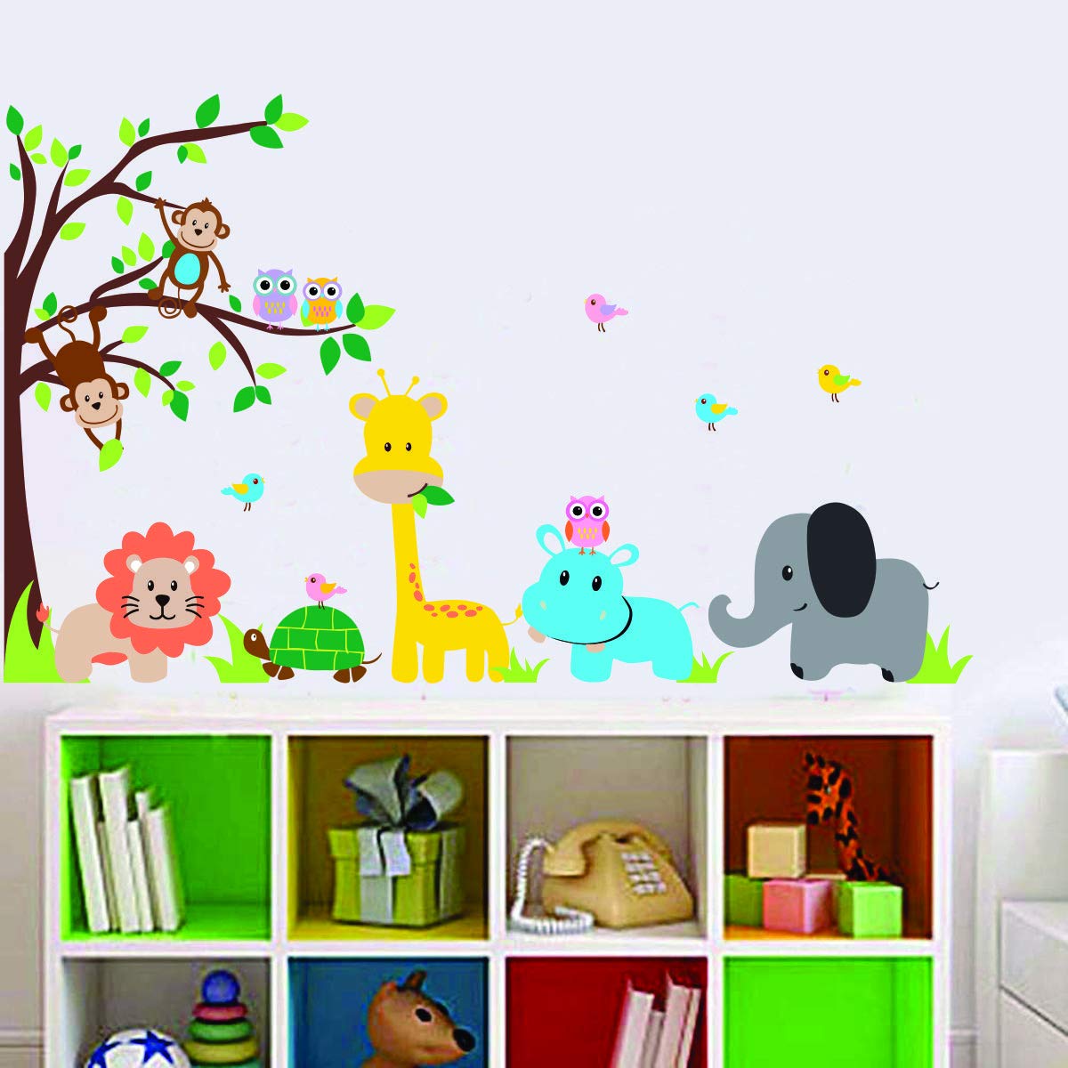 Decor Villa PVC Vinyl Tree with Animals 3D Wall Sticker JUST Peel & Stick New Modern Art & Trendy Wall Stickers for Home Decorat