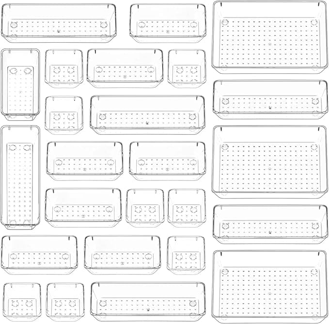 Drawer Organizers Trays Set, 25Piece Storage Bins Set, Desk And Vanity Trays For Bathroom, Kitchen, Office Bedroom Dresser Make