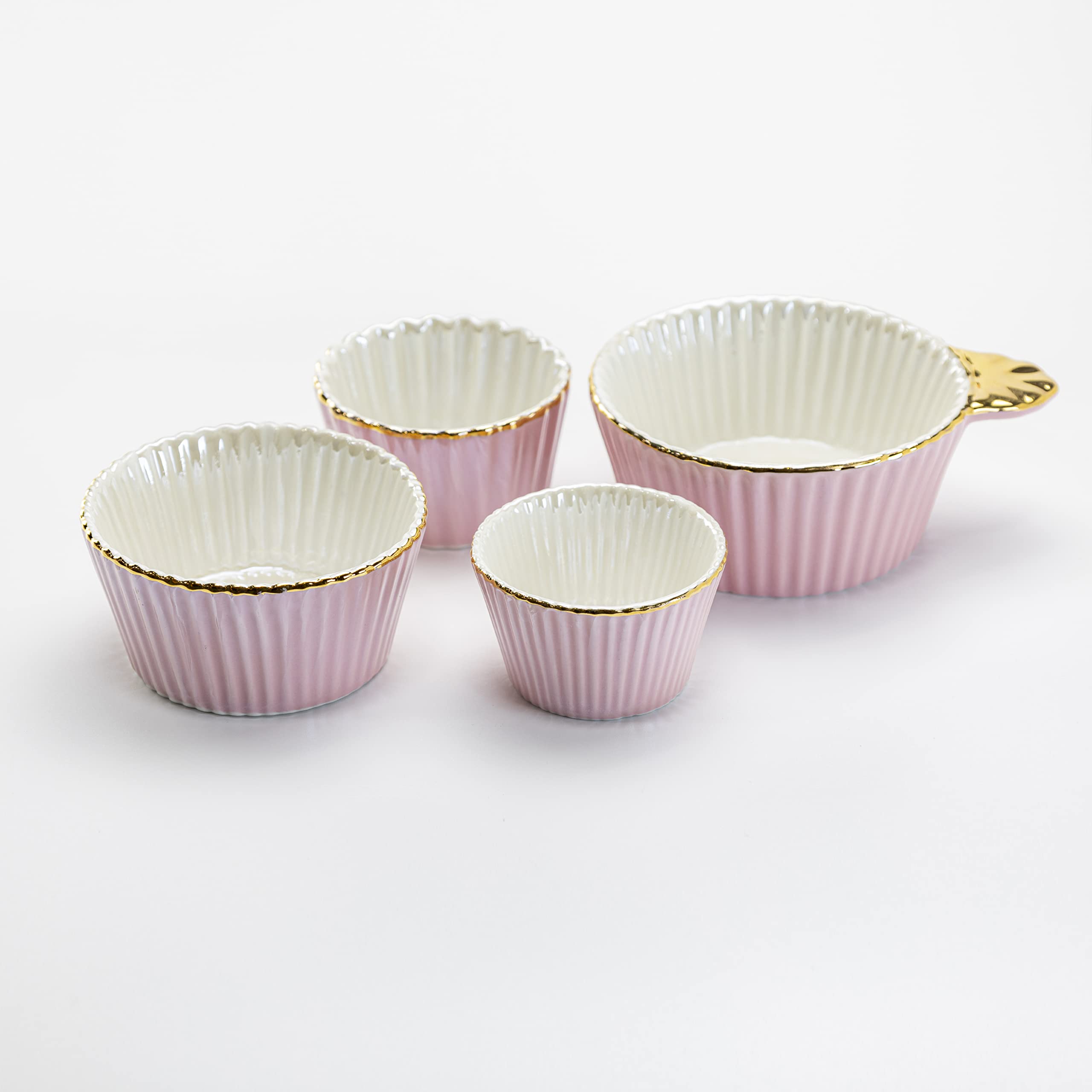 Gracie China By Coastline Imports Gold Trim Pink Porcelain Fluted 4-Piece Measuring Cup Set