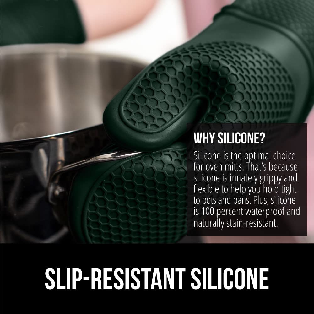 Gorilla Grip Heat And Slip Resistant Silicone Oven Mitts Set, Soft Cotton Lining, Waterproof, Bpa-Free, Long Flexible Thick Glov