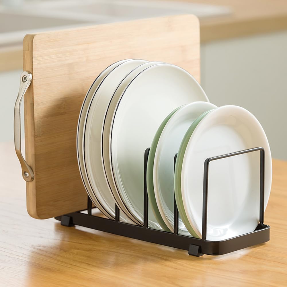 Mingfanity Plate Home Accented Storage Rack, Metal Dish Rack, Plate And Bowl Organizer For Kitchen Cabinets (Black)