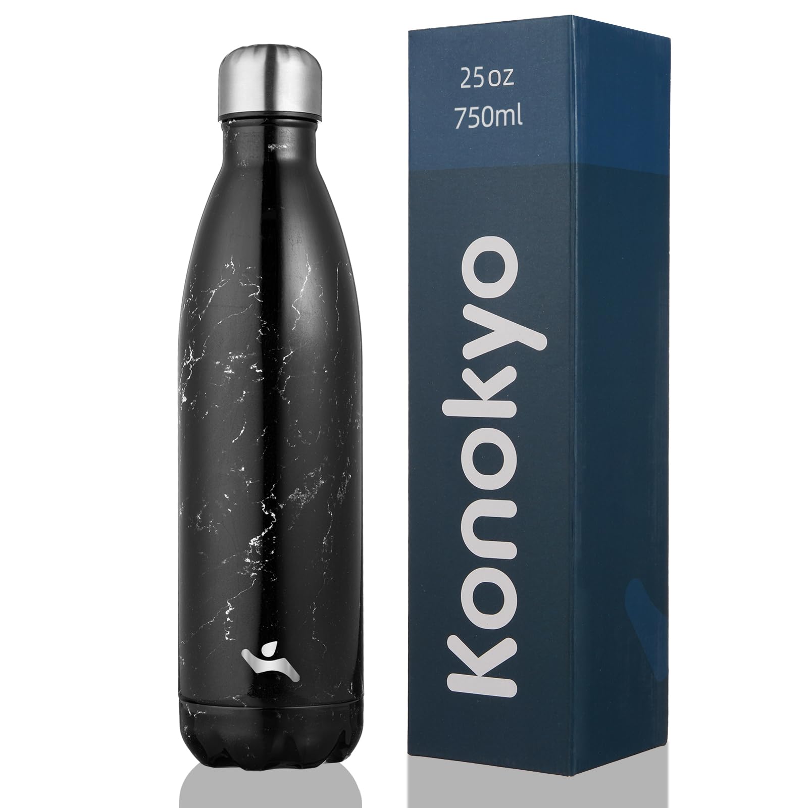 Konokyo Insulated Water Bottles,25 oz Double Wall Stainless Steel Vacumm Metal Flask for Sports Travel,Marble Midnight
