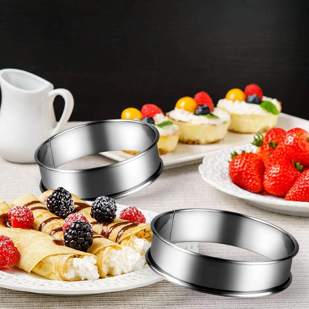 Gutsdoor 12 Pieces Muffin Tart Rings Crumpet Tart Rings Stainless Steel Metal Round Double Rolled English Muffin Rings Mold 3.15