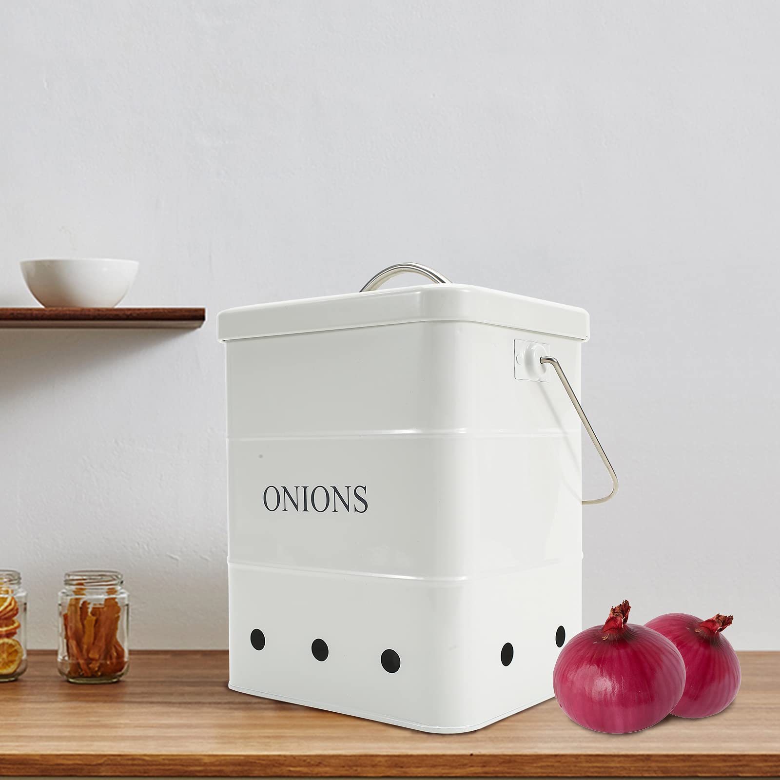 Xbopetda Onion Storage Bin, Metal Storage Tin For Onion, Kitchen Storage Canister With Aerating Tin Storage Holes - Kitchen Pant
