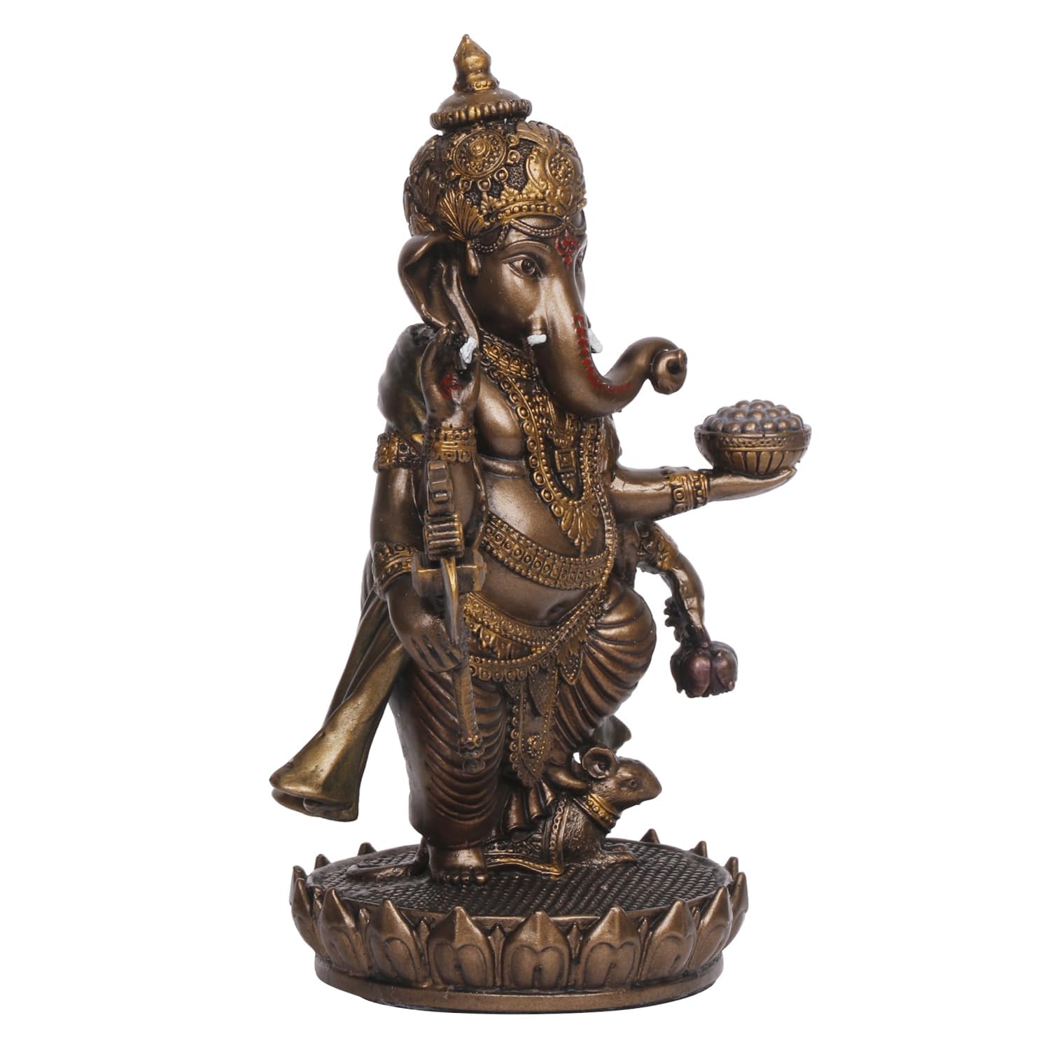 Kartique Resin Ganesha Idol Standing On Lotus For Home Decor In Brown Color Height 7.5 Inch