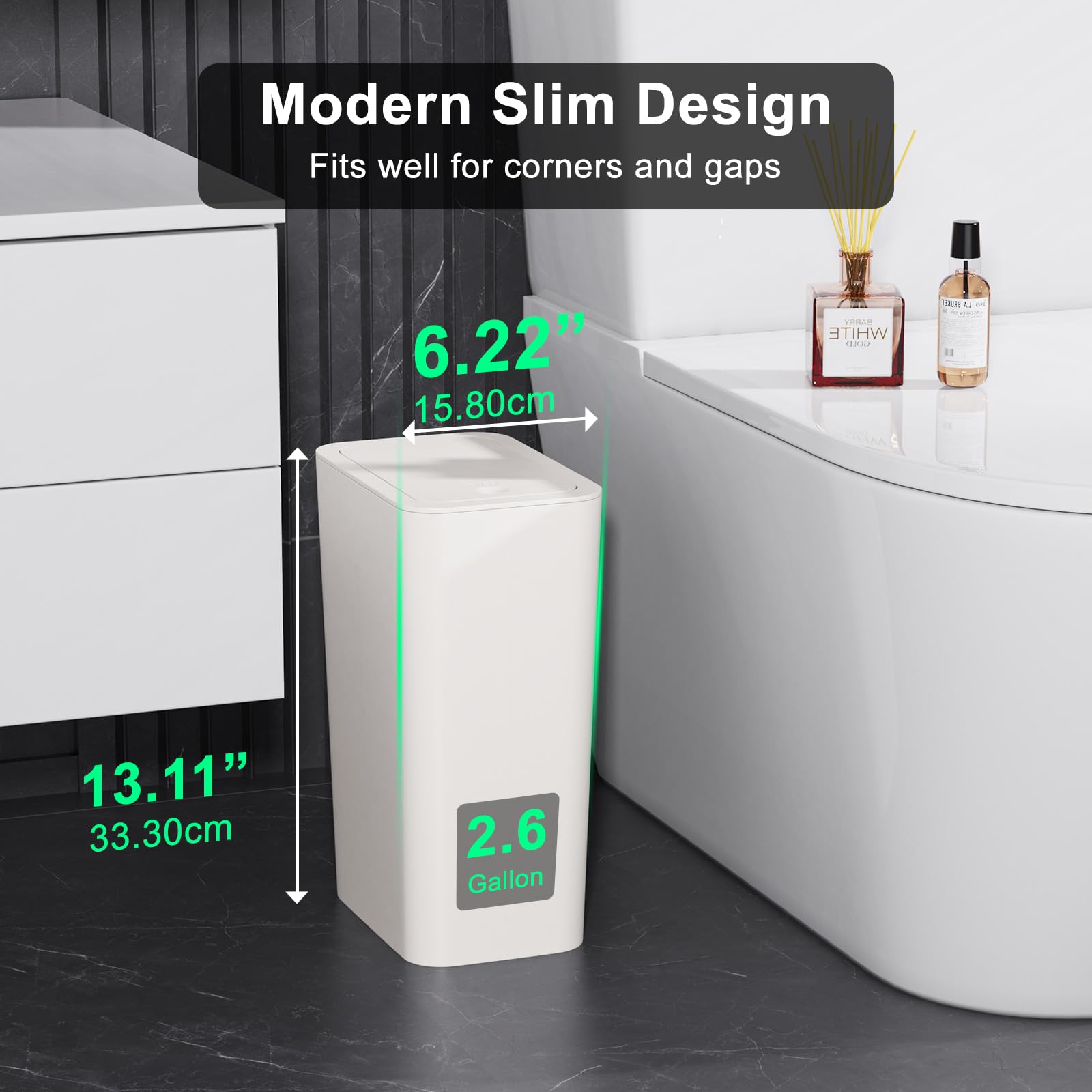N. Netdot 3 Pack 10L / 2.6 Gallon Small Trash Can With Lid, Bathroom Garbage Can With Pop-Up Lid, Waste Basket For Bathroom, Kit