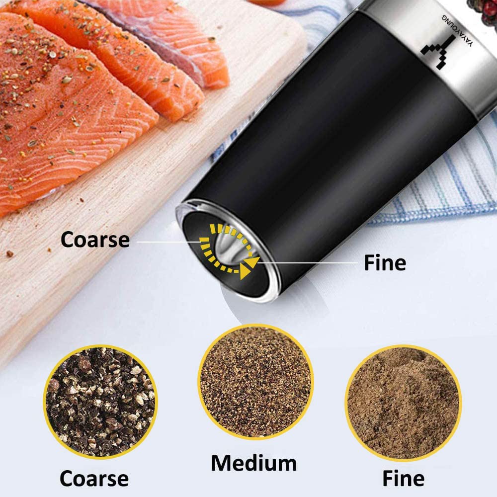 Yayayoung Gravity Electric Grinder Set Of 2,Automatic Pepper And Salt Mill Grinder With Blue Led Light,Electric Pepper Mill With