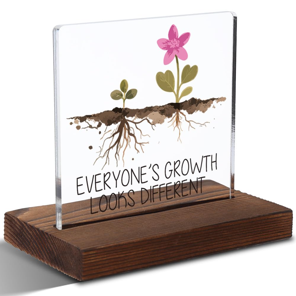 Everyones Growth Looks Different Sign - Growth Mindset Wall Art for Classroom, Office, Home, 4x4 Inch Inspirational Desk Gift, X