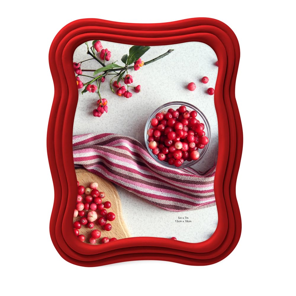 Isaac Jacobs 5x7 Matte Red Curved Deco Frame for Tabletop and Wall Display, Decorative Art, Design, Home D  cor, Gift (5x7, Matt