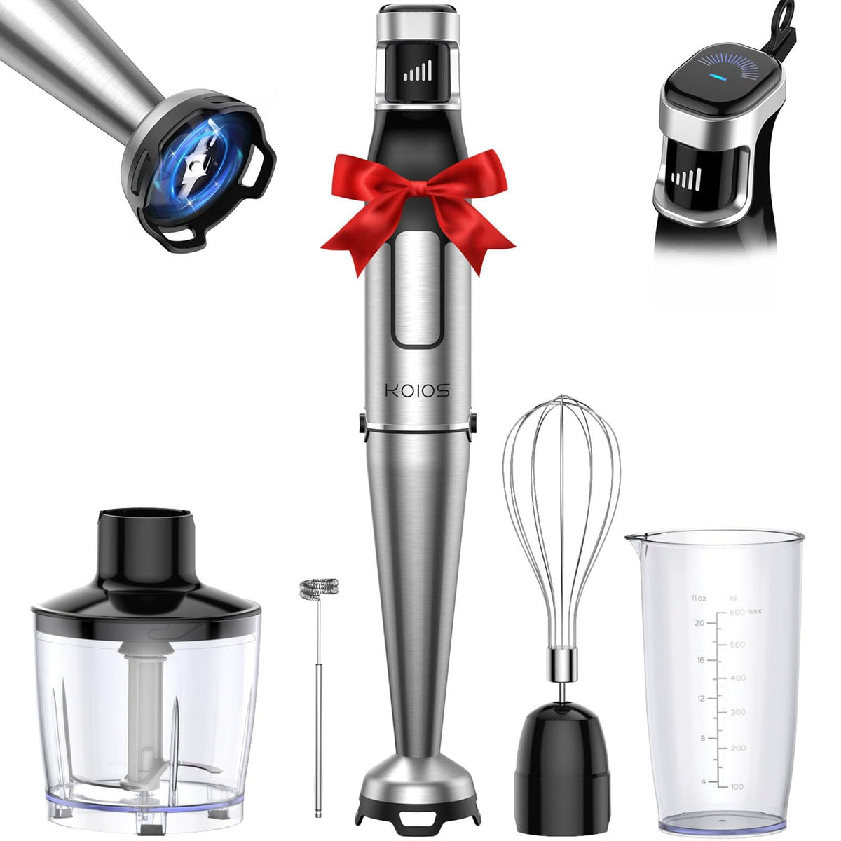 Koios Immersion Blender, 1100W Trigger Variable Speed Hand Blender, 5-In-1 Immersion Blender Handheld, Anti-Scratch Stick Blende