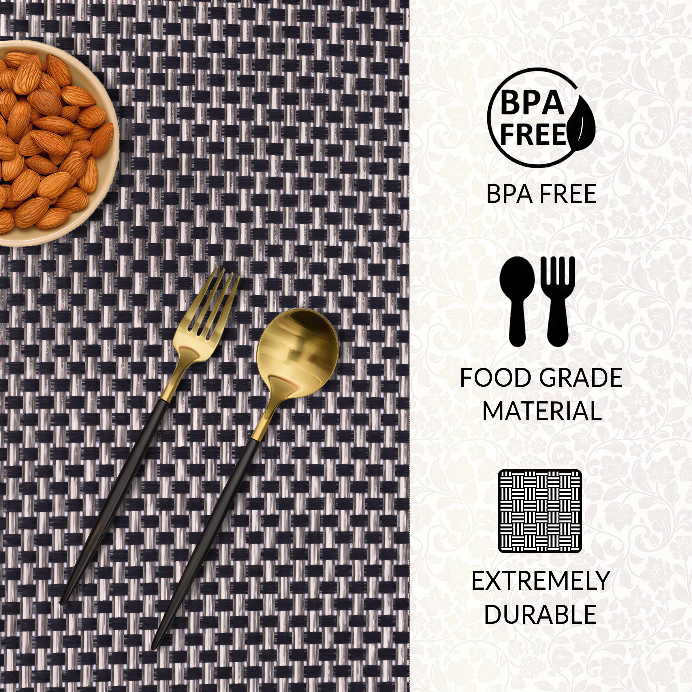 Vinyl Placemats - Heat Resistant Table Protector | Non Slip PVC Kitchen Decor Mats 18x12 Inches