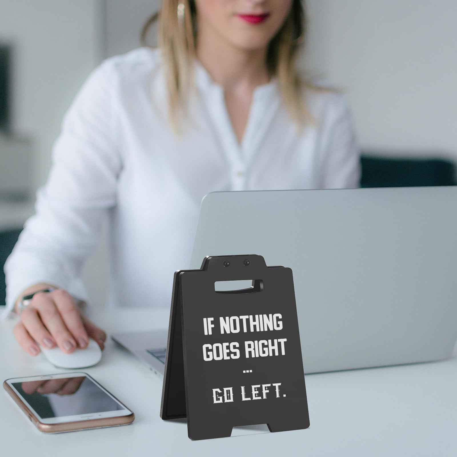 Funny Desk Sign - If Nothing Goes Right, Go Left | Dark Humor Cubicle Decor, Humorous Office Desk Accessories for Women Men, Coo