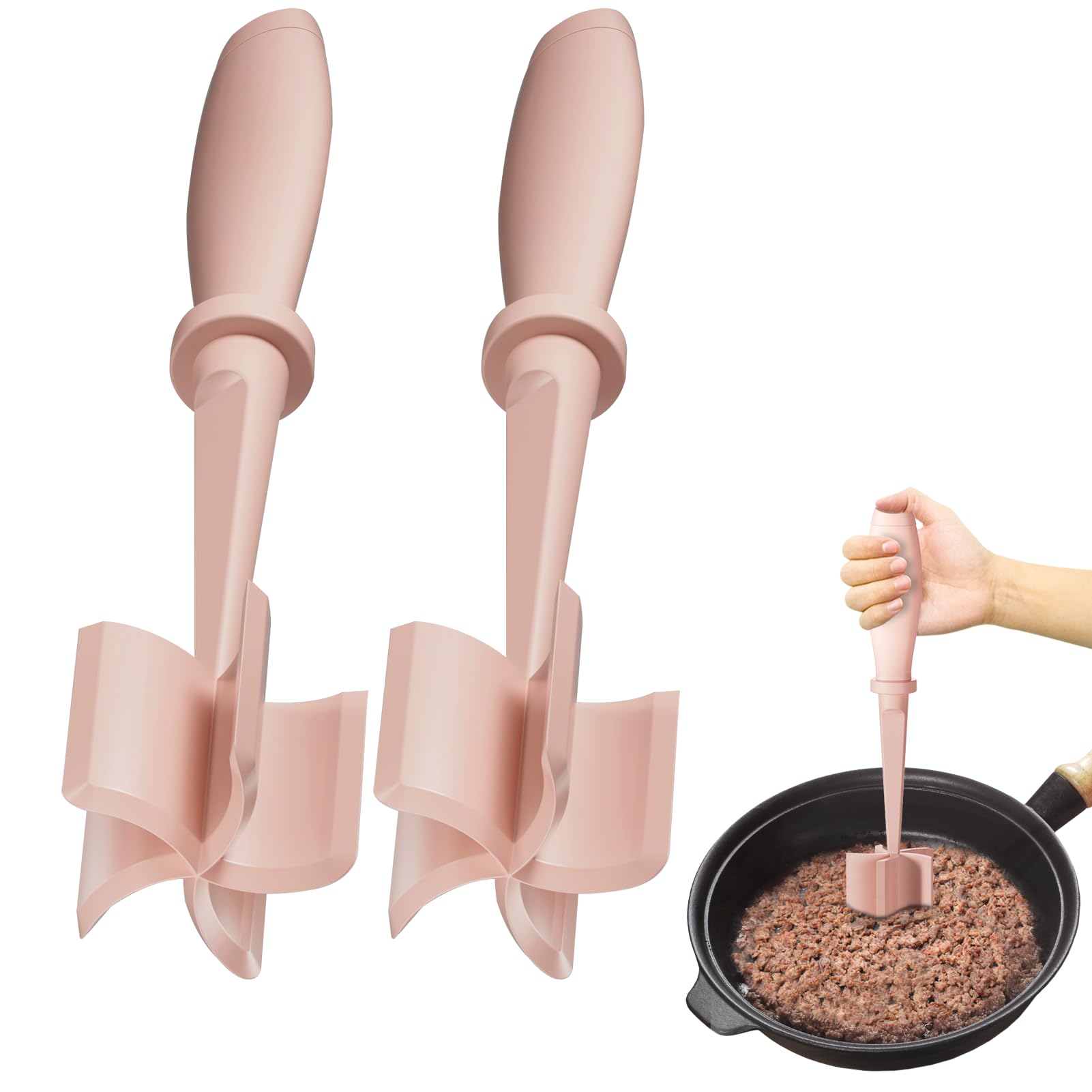 2 Pack Upgrade Meat Chopper, Heat Resistant Meat Masher for Hamburger Meat, Ground Beef Smasher, Nylon Hamburger Chopper Utensil