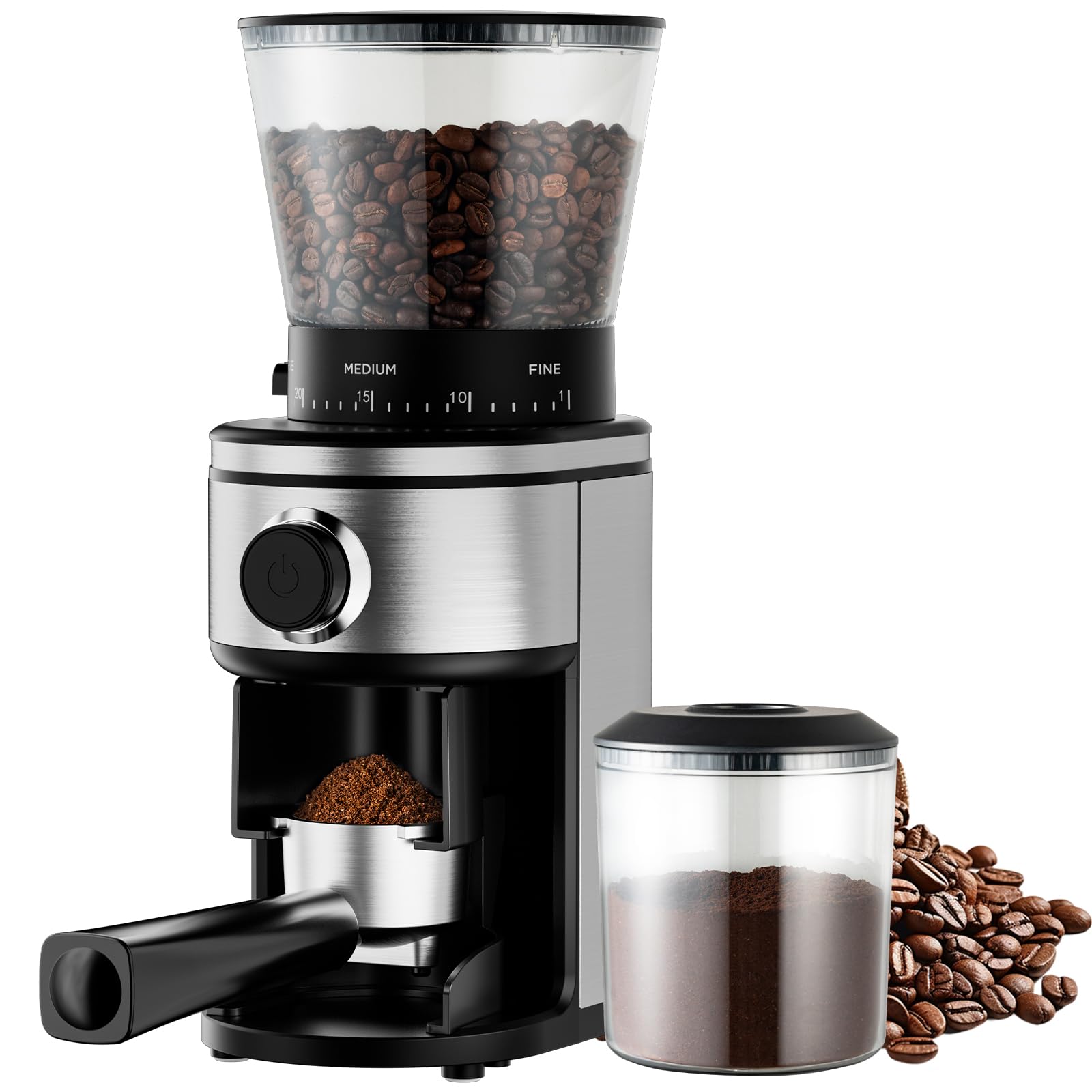 Ollygrin Coffee Burr Grinder With Portafilter Cradle, Conical Coffee Bean Grinder Electric With 30 Adjustable Grind Settings For