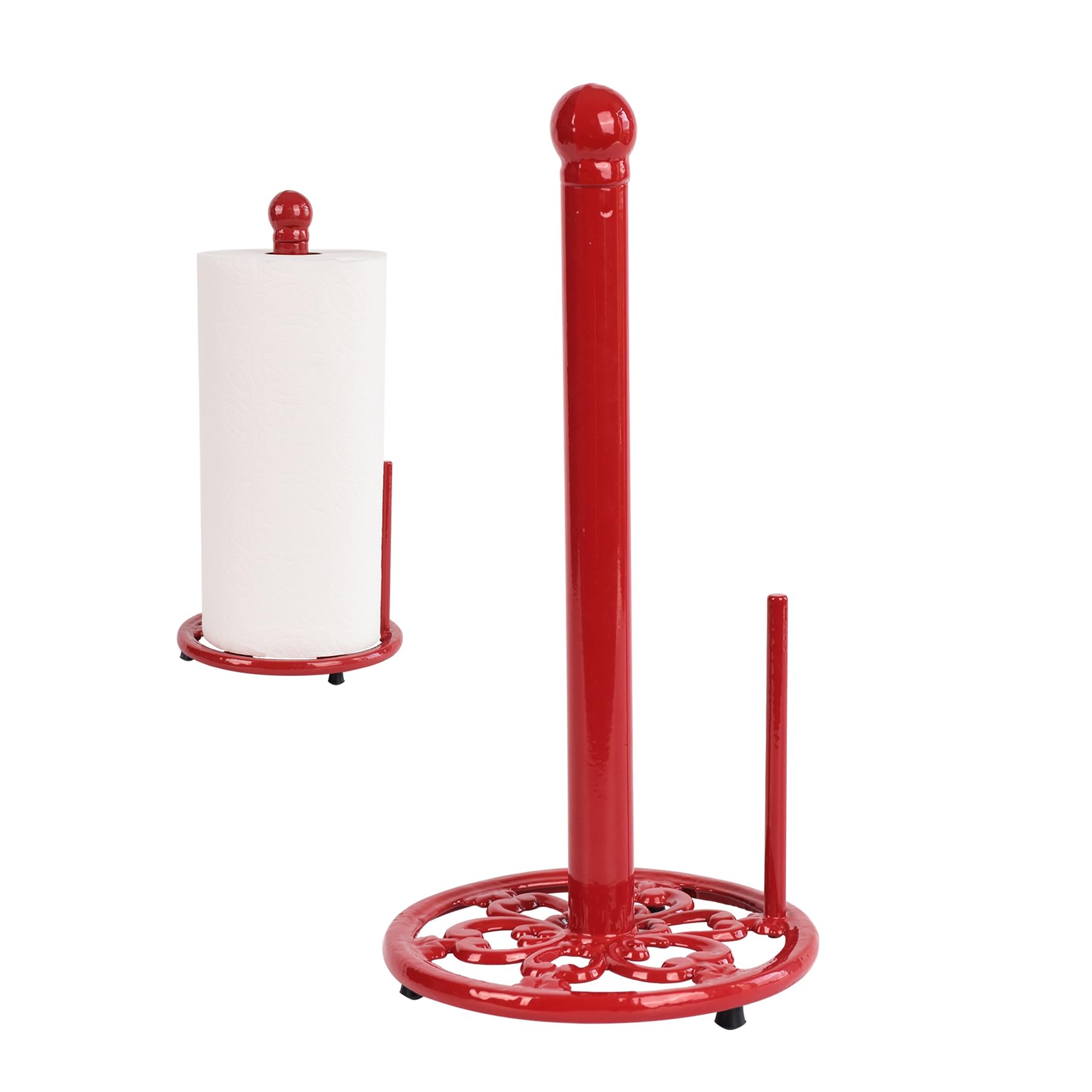 Minluful Vintage Red Cast Iron Paper Towel Holder - Weighted Base, One-Handed Tear For Kitchen Countertops