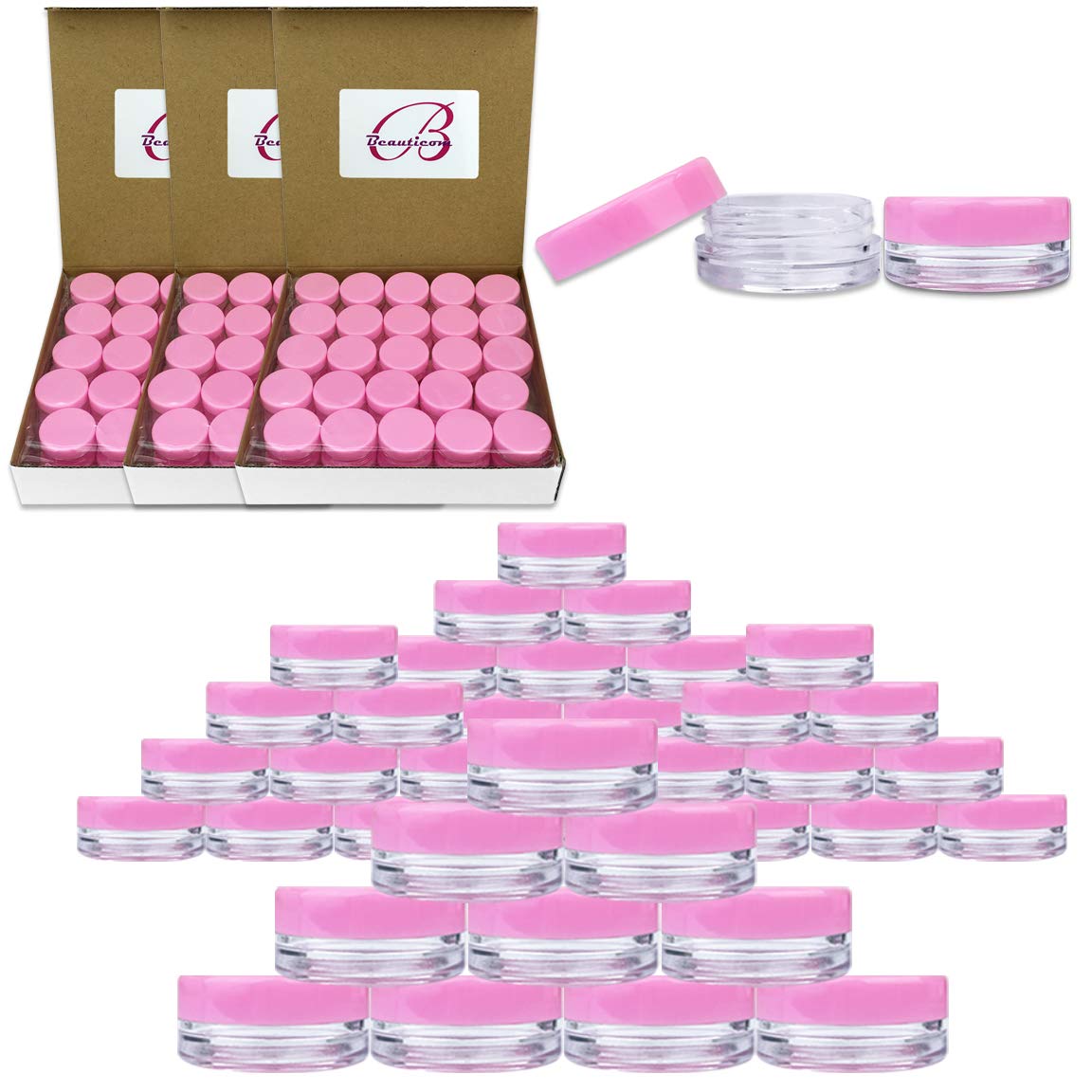 Beauticom 3G/3Ml Round Clear Jars With Pink Lids For Small Jewelry, Holding/Mixing Paints, Art Accessories And Other Craft Suppl