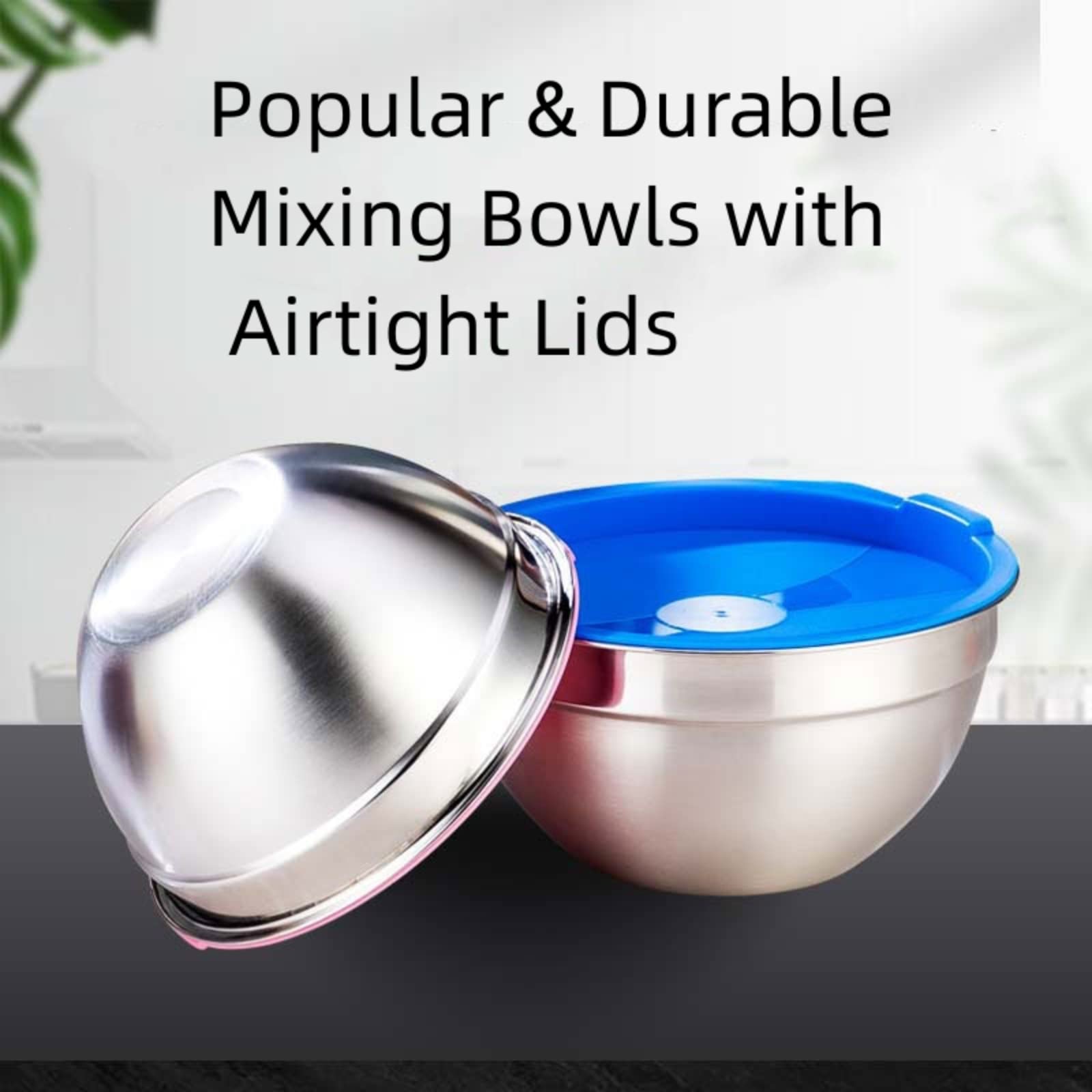 Mikula Mixing Bowls, Mixing Bowl Set With Lids, 22Pcs Large Stainless Steel Mixing Bowls & 400Ml Measuring Cups Spoons Storage N