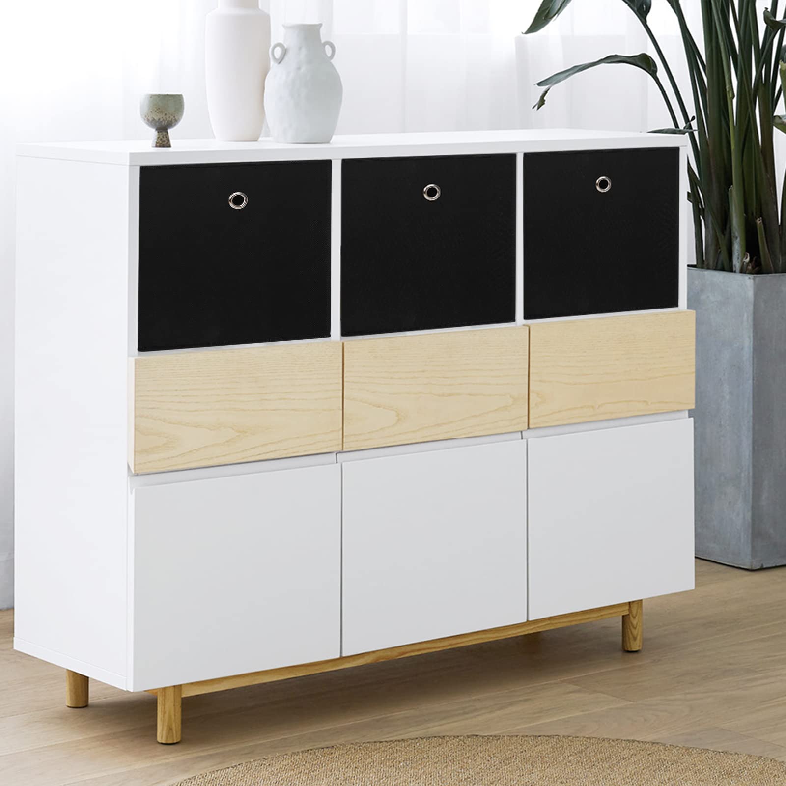 Nieenjoy Black Foldable Storage Cubes Bins ,11 Inch Cloth Storage Cube Fabric Storage Box Cubes Organizer Baskets With Dual Hand