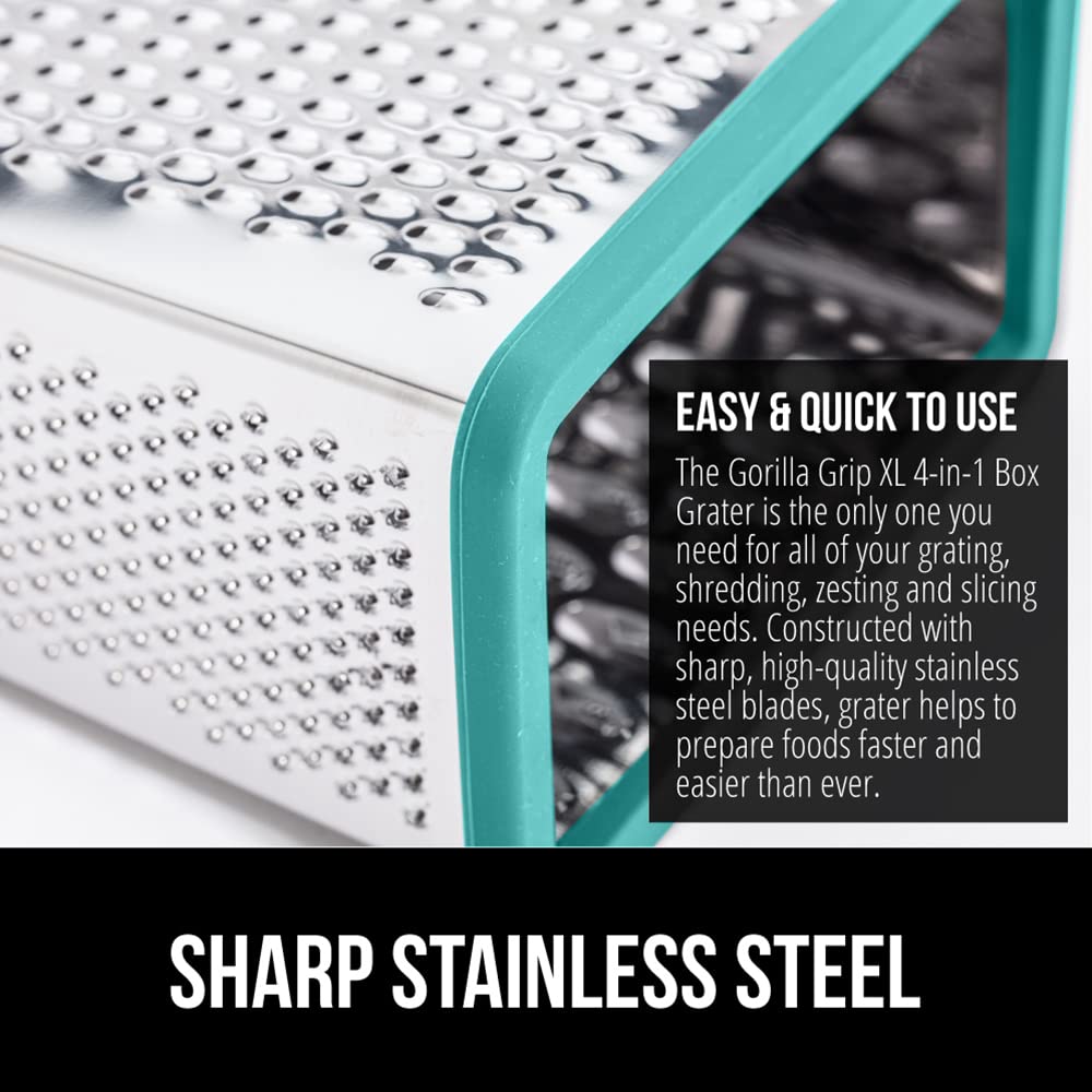 Gorilla Grip Professional 100% Bpa Free 4-Sided Cheese Slicer Grater, Stainless Steel Xl Box Graters Ergonomic Handle, Ginger Ca