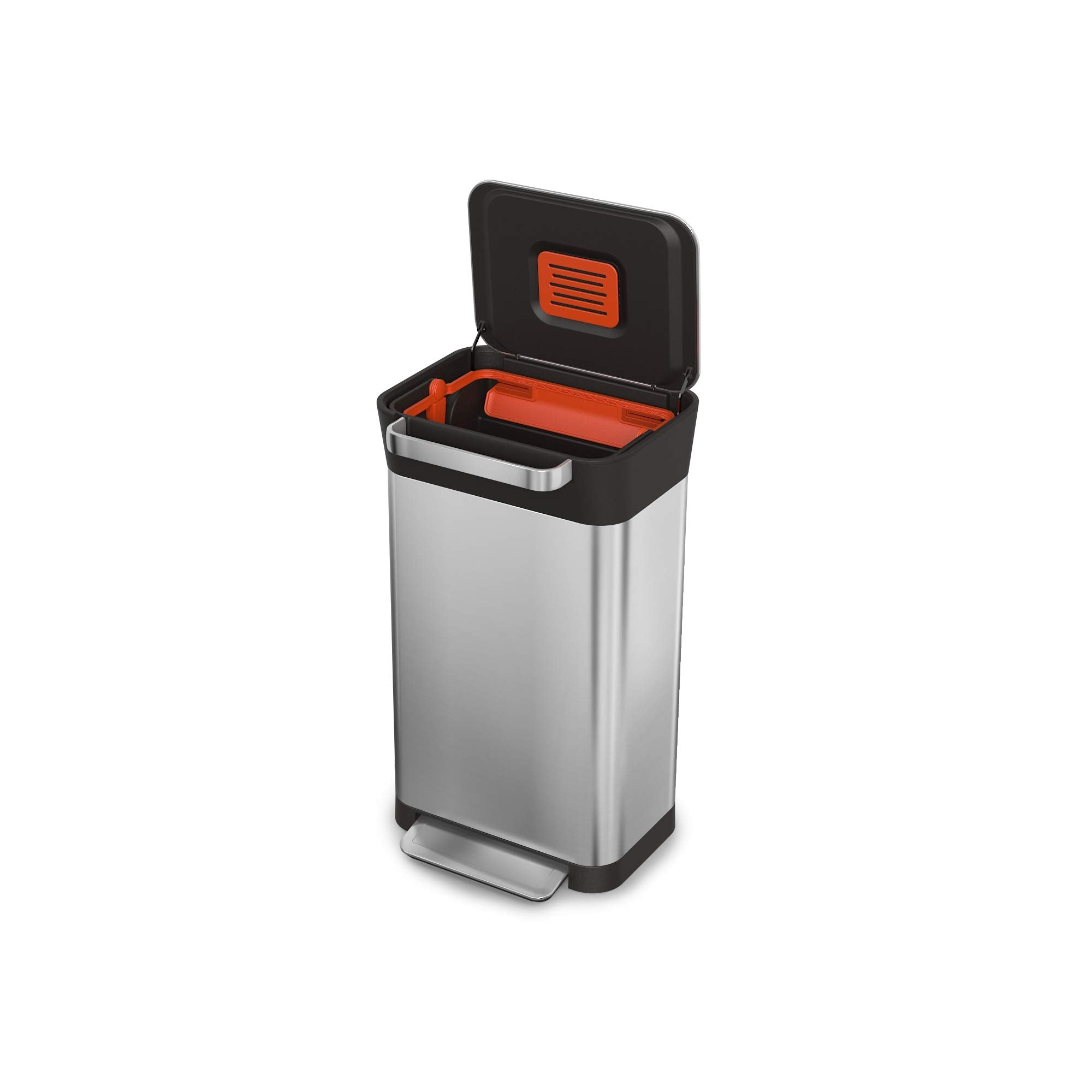 Joseph Joseph Intelligent Waste Titan Trash Can Compactor With Odor Filter, Holds Up To 90L After Compaction, Stainless Steel, 3