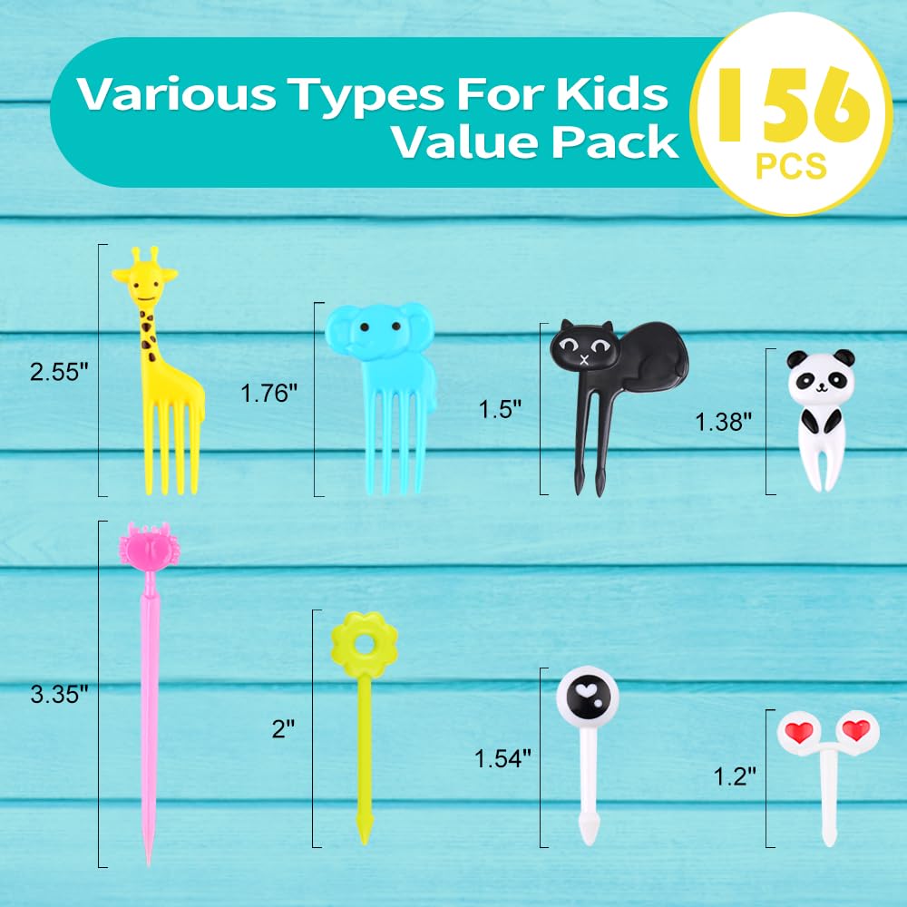 156PCS Animal Food Picks for Kids  FATLODA Fun Bento Picks for Picky Eater  Cute Fruit Food Toothpicks  Lunch Bento Box Accessories for Toddler
