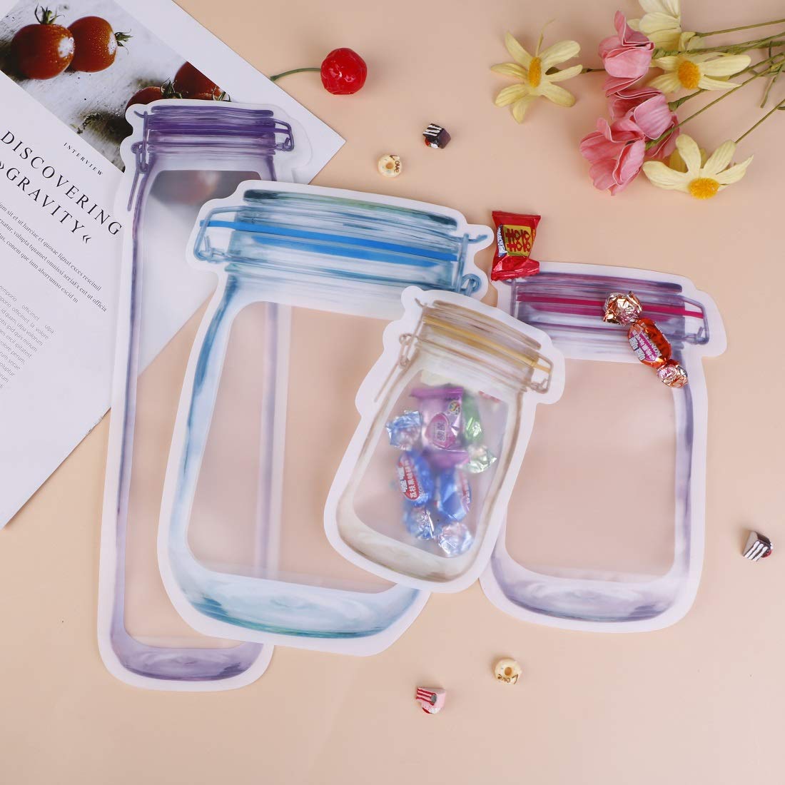 40Pcs Reusable Mason Jar Ziplock Bags,Food Storage Sandwich Bags Ziplock Bags For Kitchen Camping Picnic Organizer (40 Pcs)