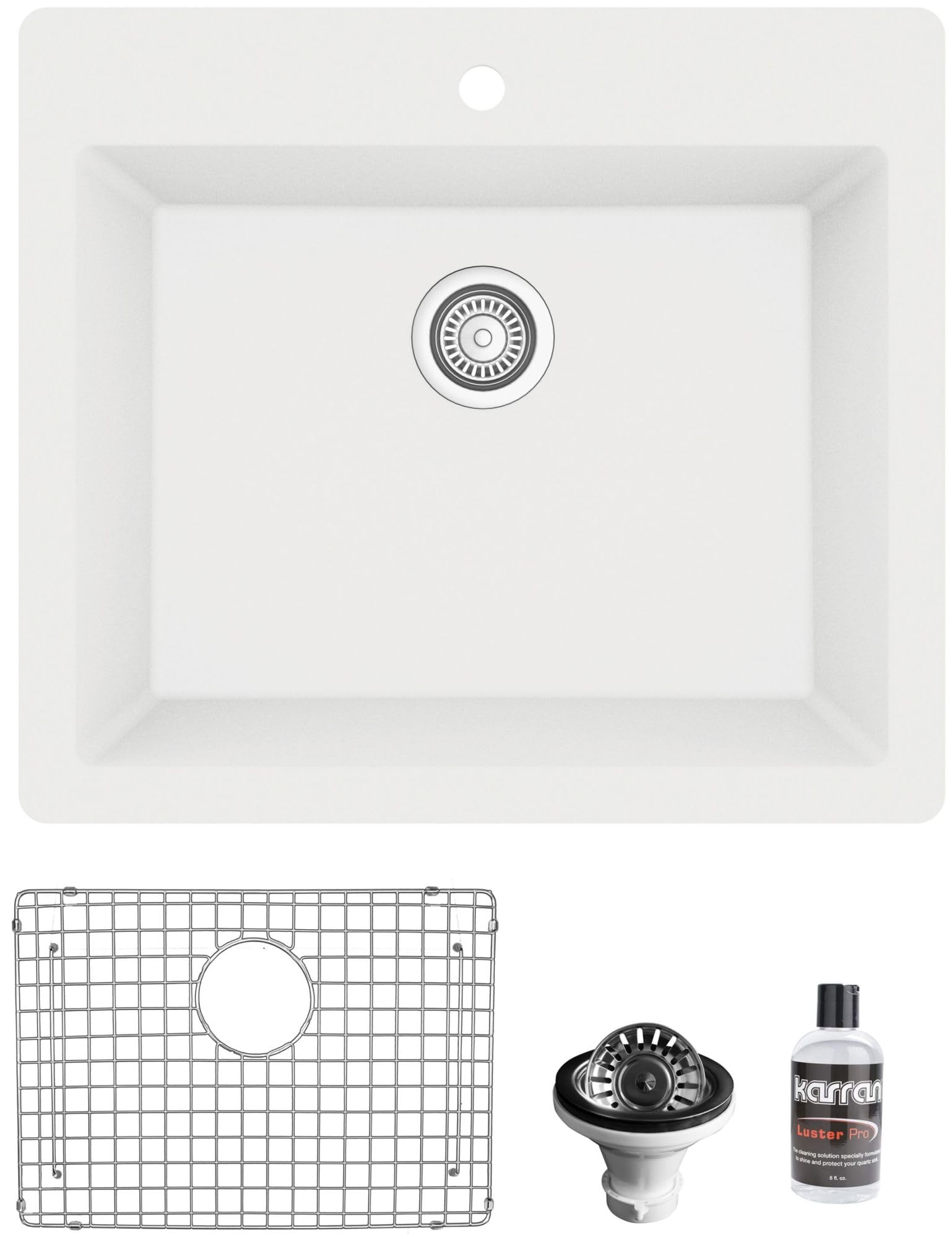 Karran QT-820 Top Mount 25 in. Single Bowl Quartz Kitchen Sink Kit in White