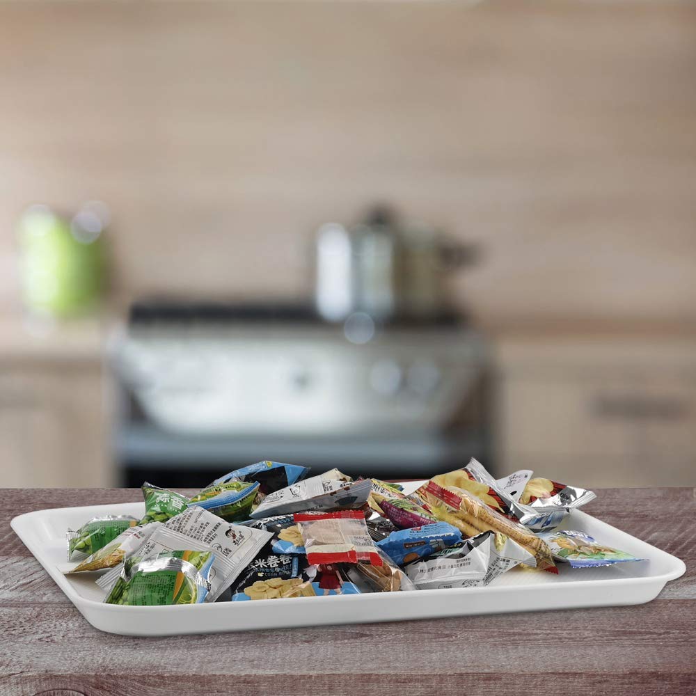 Inhouse White Plastic Serving Tray-Rectangular, 17.2''X13.5''X0.9'' (4 Packs)